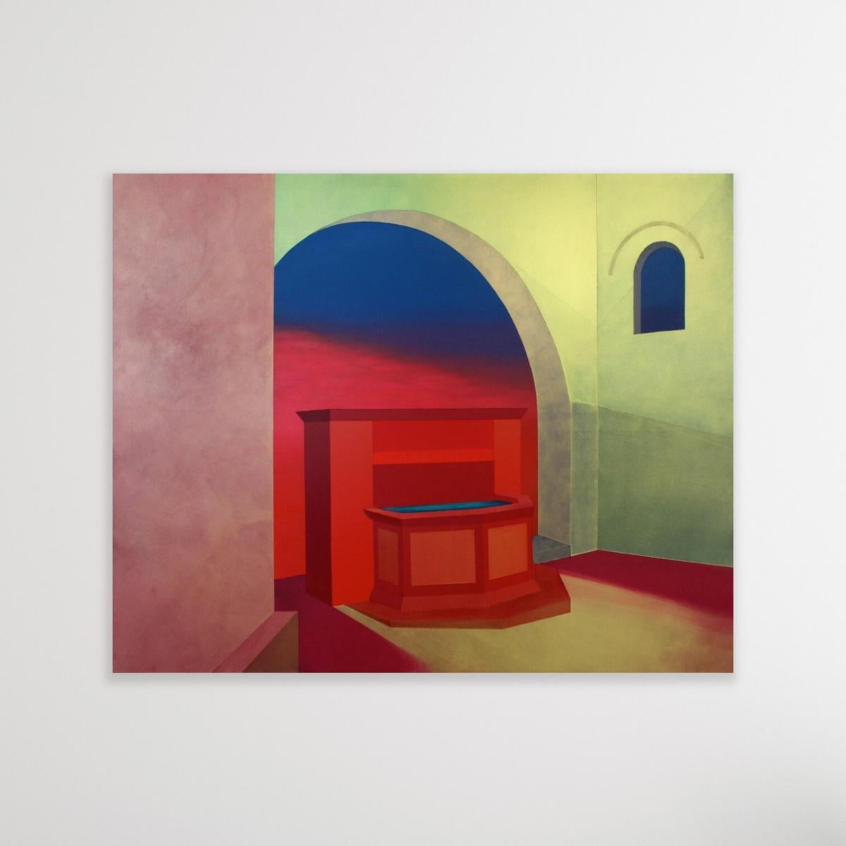 Una fonte - XXI secolo, Pittura Acrilica Contemporanea di Architettura, Colorata - Figurative Painting Rosso di Marta Rynkiewicz