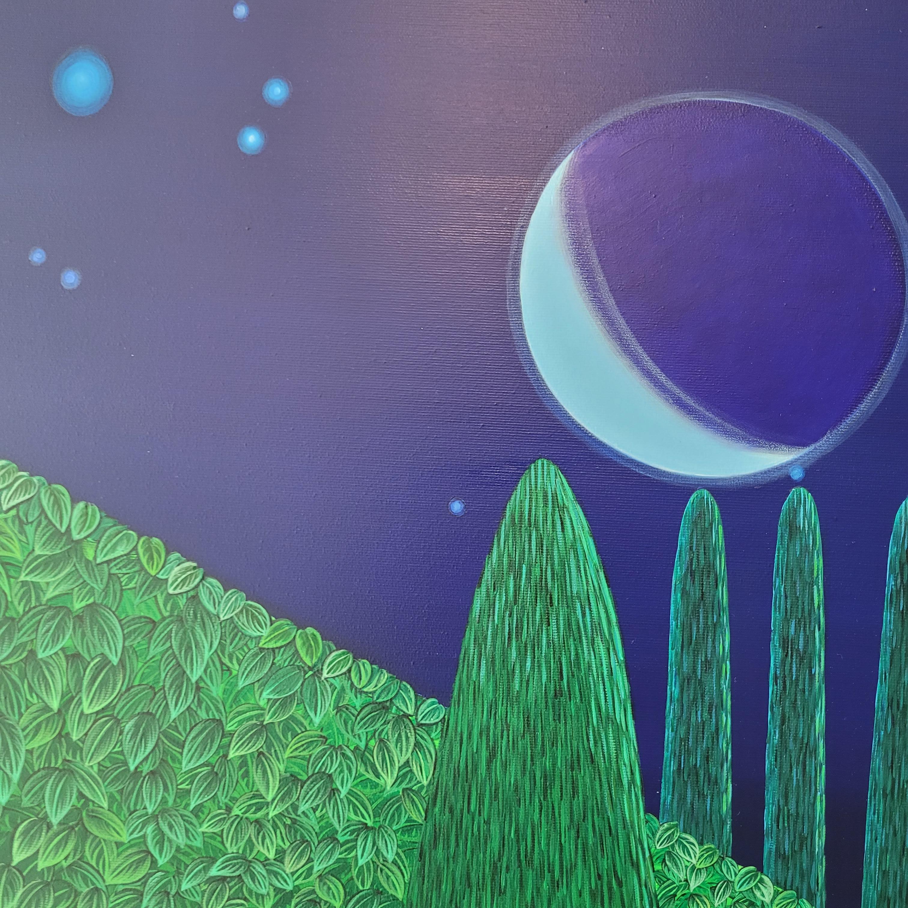 Le jardin du ciel de la nuit - Peinture à l'acrylique - Artiste polonais aux couleurs vives en vente 6