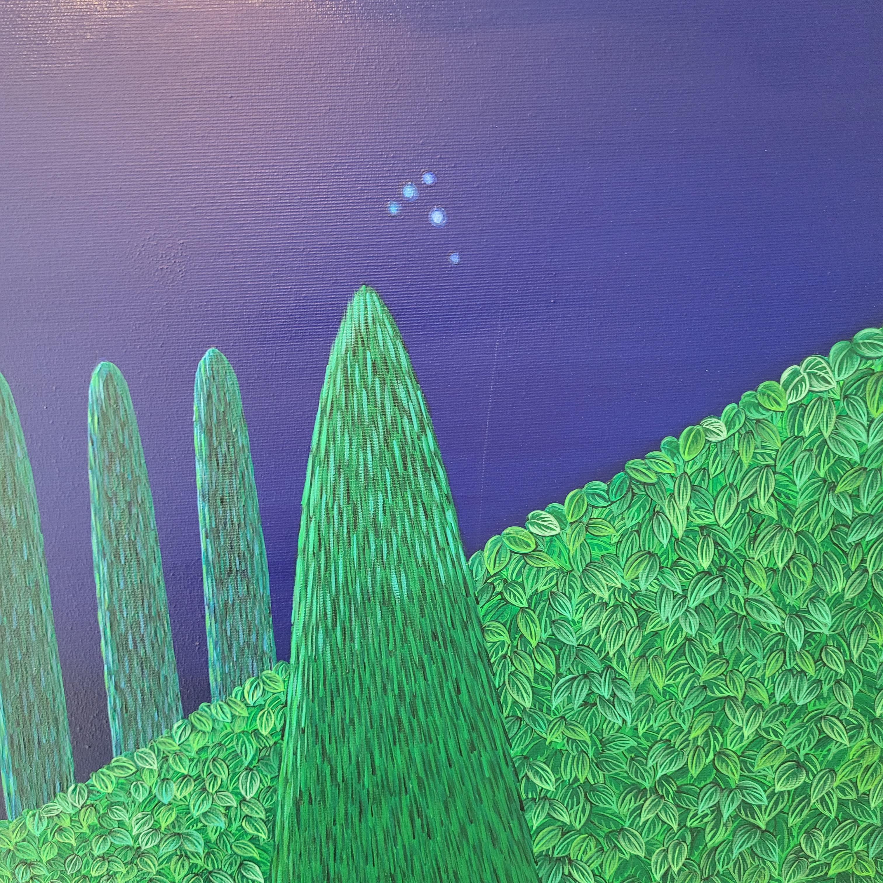Le jardin du ciel de la nuit - Peinture à l'acrylique - Artiste polonais aux couleurs vives en vente 7