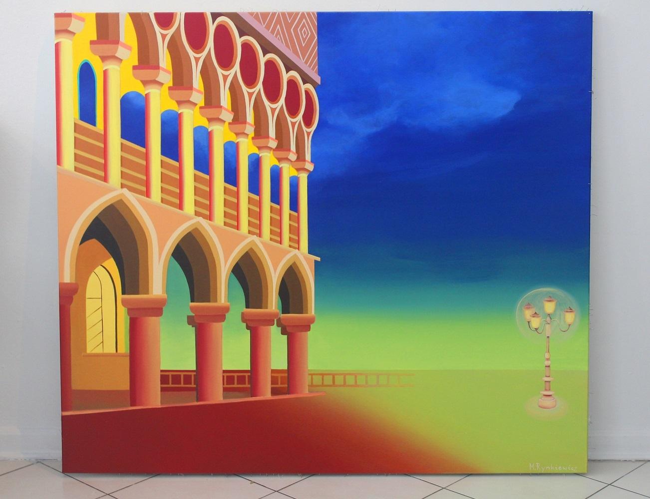 San Marco Square -  XXI Jahrhundert,Figurative Acrylmalerei, Pop-Art, Surrealismus (Grau), Figurative Painting, von Marta Rynkiewicz