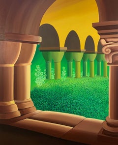 Chiostro silenzioso. Pittura acrilica contemporanea, Vibrante, Paesaggio, Arte polacca