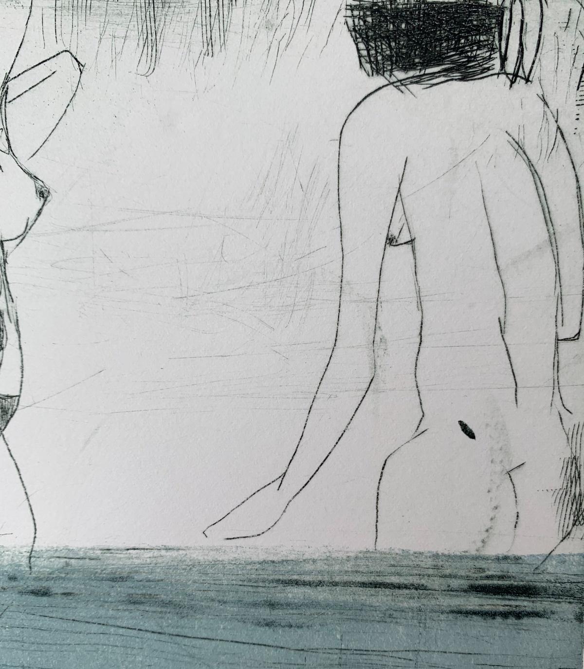 In water 5 - Contemporary Figurative Drypoint Etching Print, Female nude - Gray Figurative Print by Marta Wakula-Mac