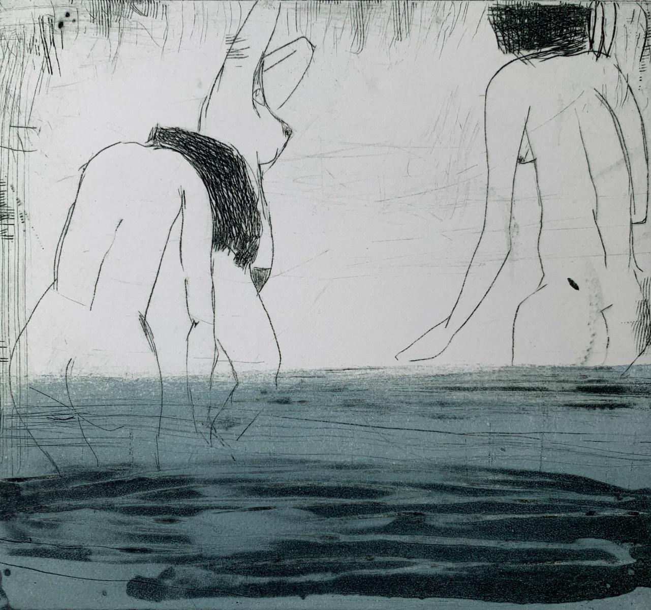 Marta Wakula-Mac Figurative Print - In water 5 - Contemporary Figurative Drypoint Etching Print, Female nude