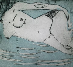 In water 6 - Contemporary Figurative Drypoint Etching Print, Female nude