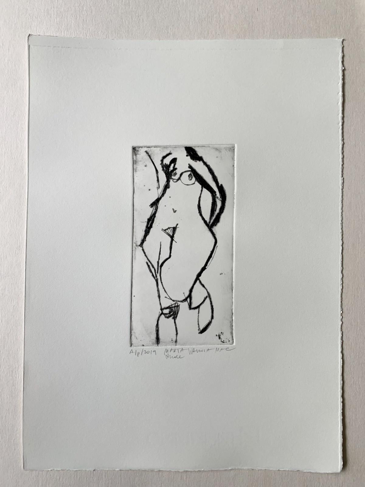 Nude - Contemporary Figurative Etching Print, Female artist, Polish art - Gray Figurative Print by Marta Wakula-Mac