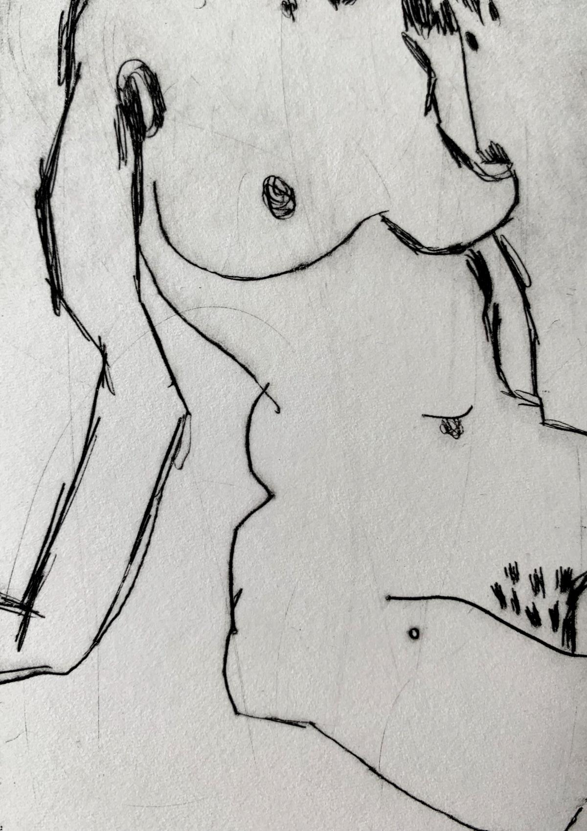 Nude - Zeitgenössischer figurativer Radierungsdruck, weibliche Künstlerin, polnische Kunst (Grau), Figurative Print, von Marta Wakula-Mac