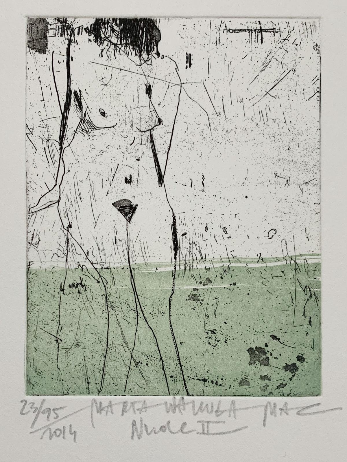 Nude 2 - 21 Century, Contemporary Figurative Etching Print, Female - Gray Nude Print by Marta Wakula-Mac