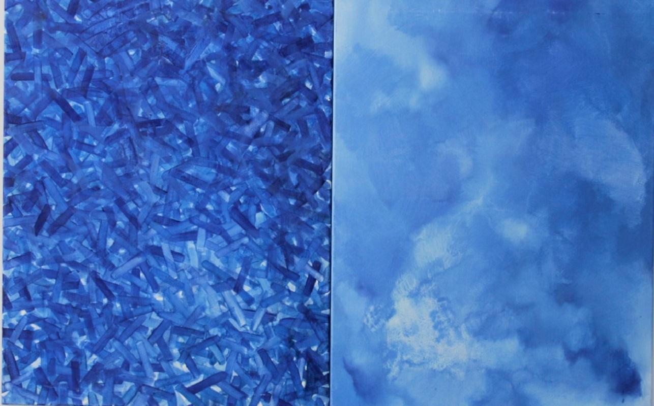 Marta Wegiel Abstract Painting - A Diptych of Blue - Contemporary Abstract Oil Painting, Vibrant color