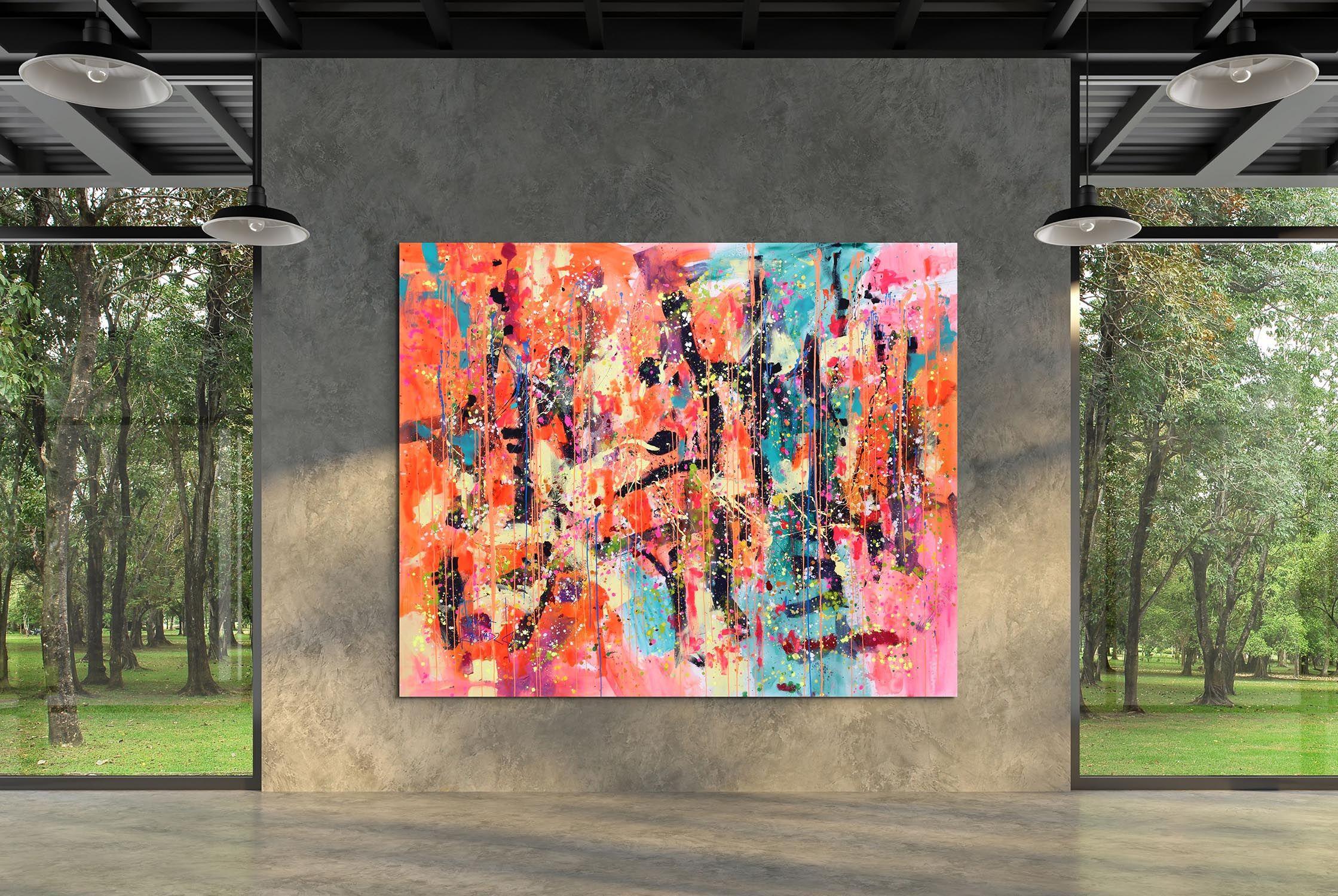 No.8, Painting, Acrylic on Canvas - Pink Abstract Painting by Marta Zawadzka