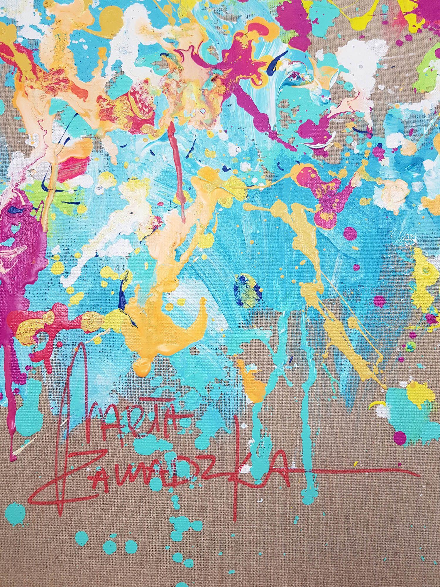 Fiore estivo, Pittura, Acrilico su tela - Abstract Painting Grigio di Marta Zawadzka