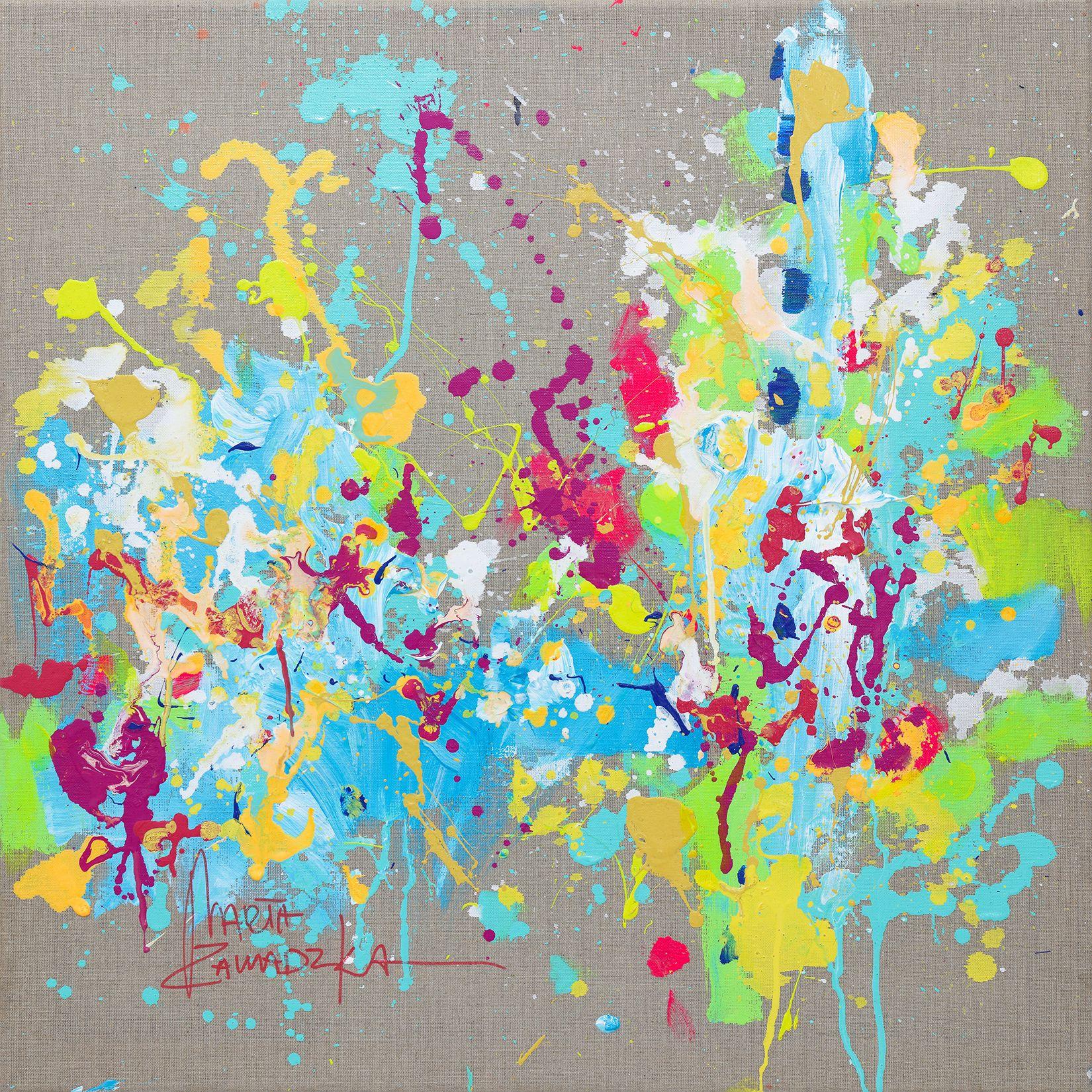 Abstract Painting di Marta Zawadzka - Fiore estivo, Pittura, Acrilico su tela