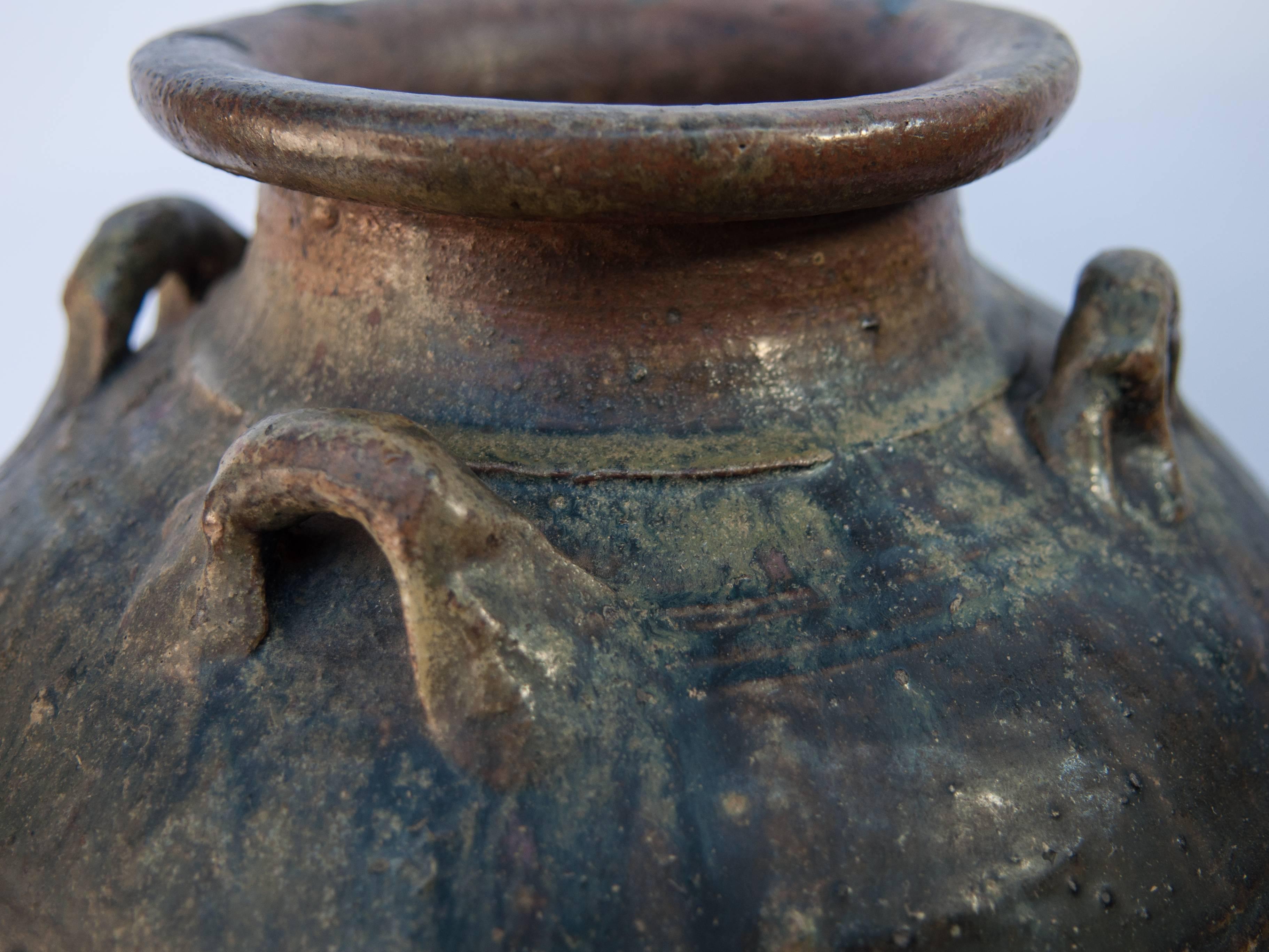 Martaban Ware Stoneware Storage Jar, Running Glaze, Ming Dynasty, Found in Laos 1