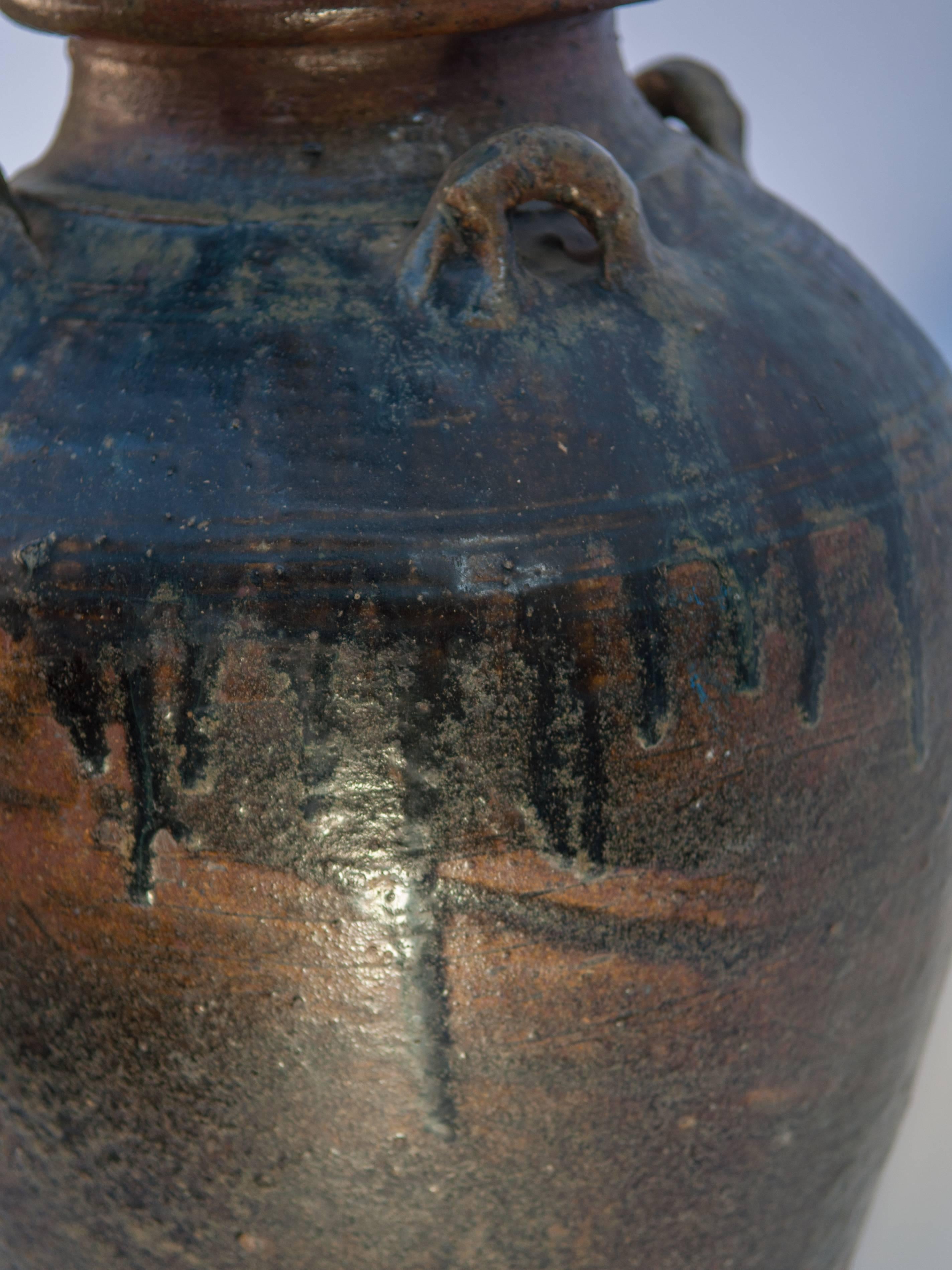 Martaban Ware Stoneware Storage Jar, Running Glaze, Ming Dynasty, Found in Laos 2
