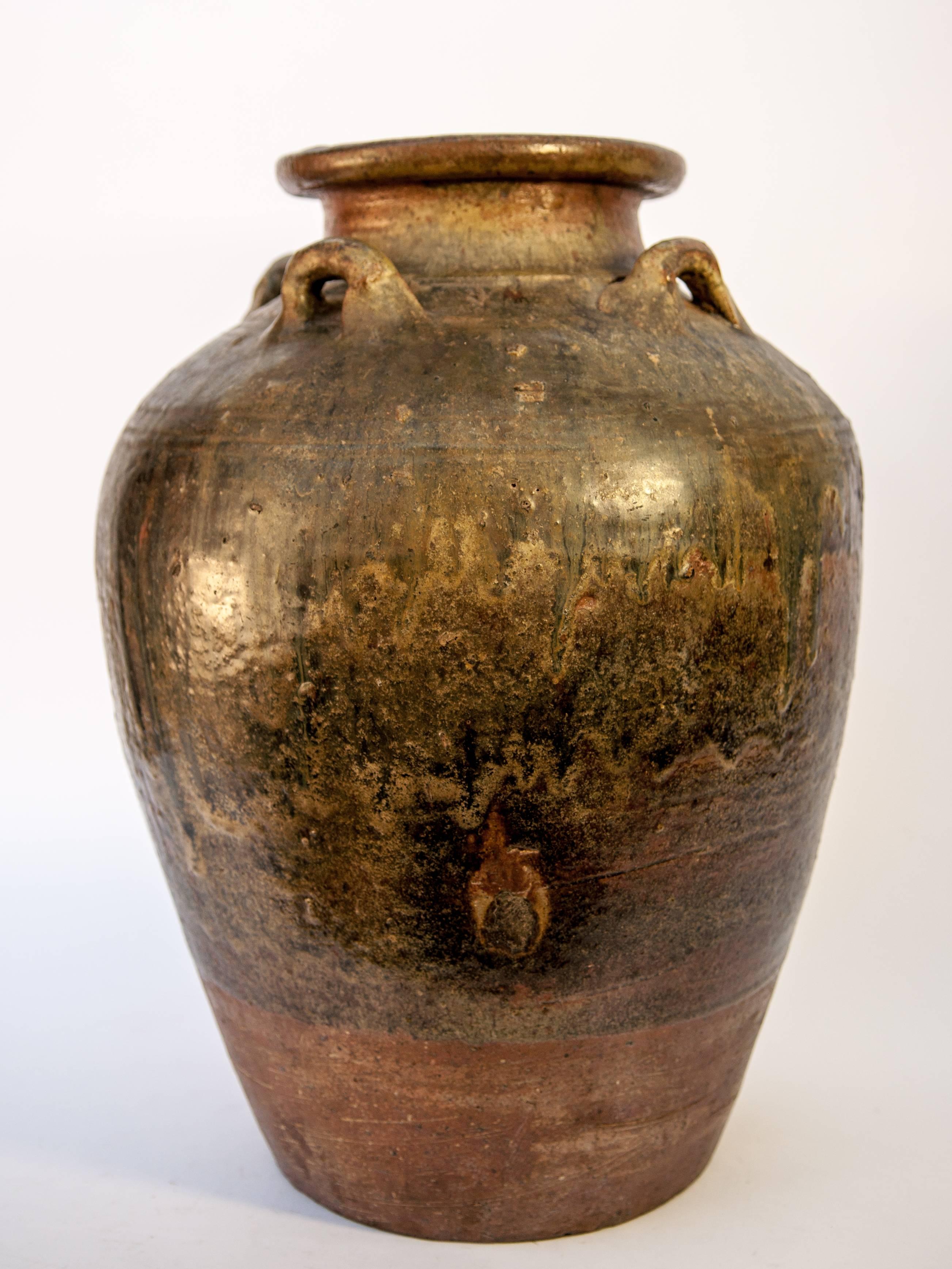 Martaban Ware Stoneware Storage Jar, Running Glaze, Ming Dynasty, Found in Laos 3