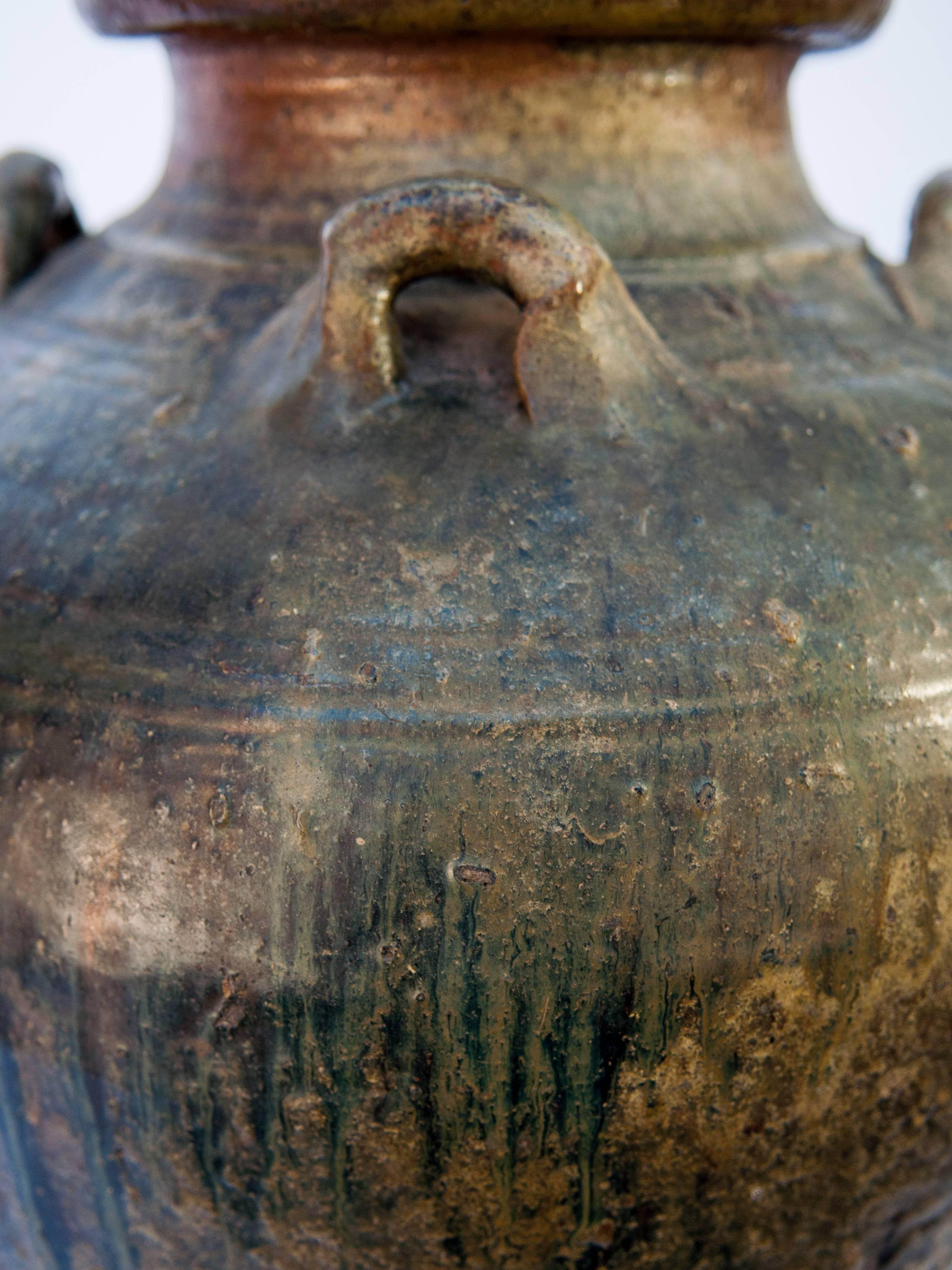 Martaban Ware Stoneware Storage Jar, Running Glaze, Ming Dynasty, Found in Laos 5