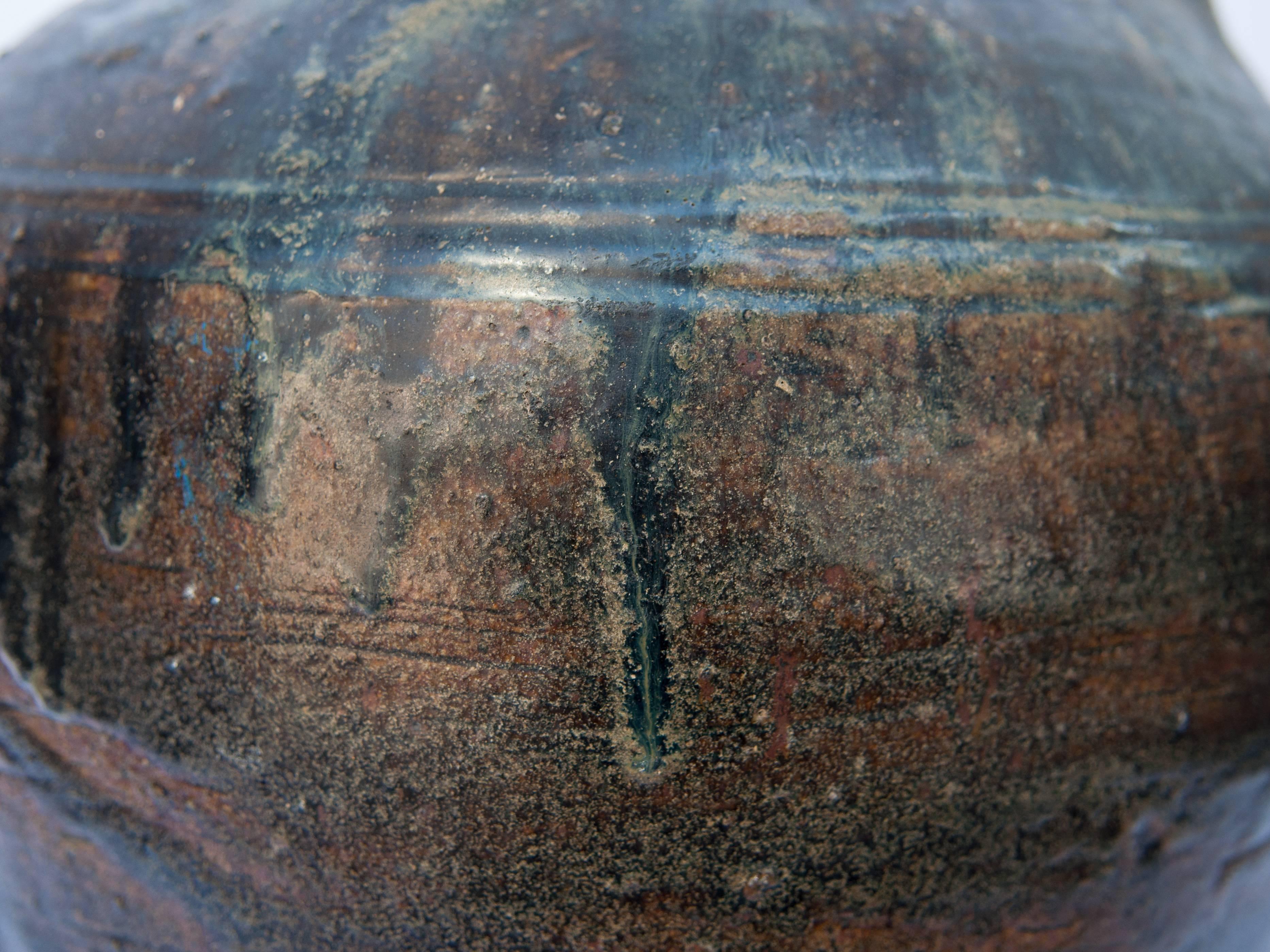 Chinese Martaban Ware Stoneware Storage Jar, Running Glaze, Ming Dynasty, Found in Laos