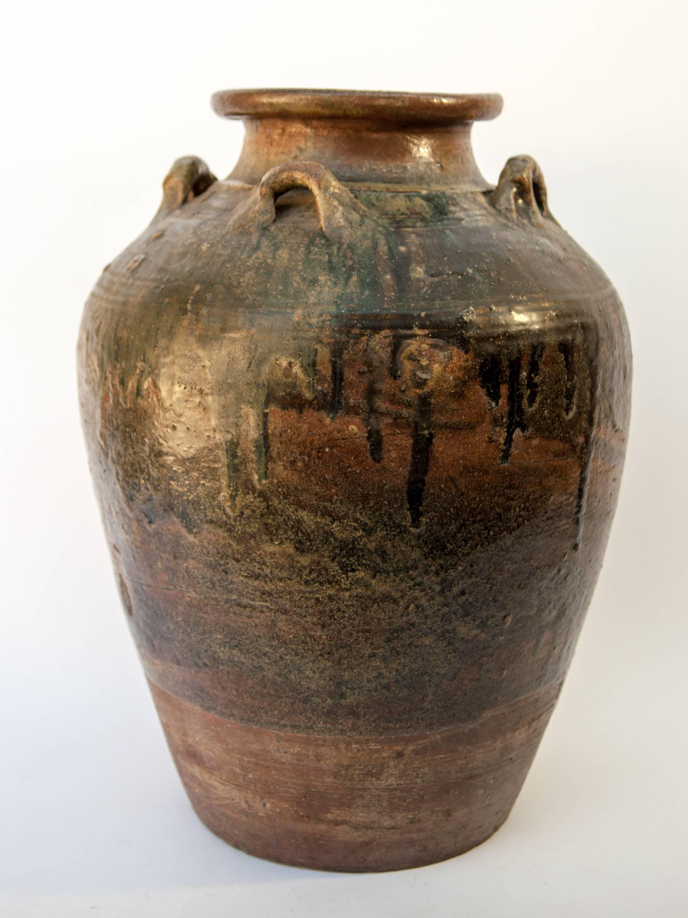 Martaban Ware Stoneware Storage Jar, Running Glaze, Ming Dynasty, Found in Laos In Good Condition In Point Richmond, CA