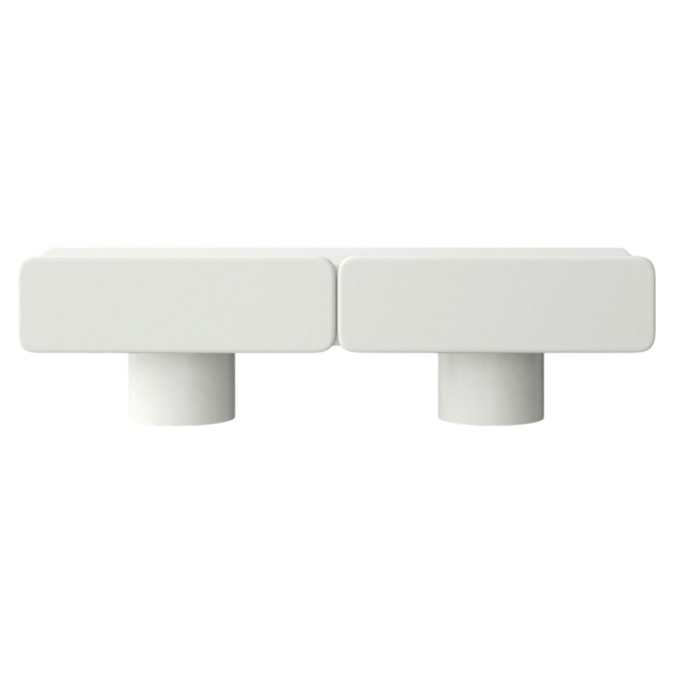 Marte 2 Low Storage Unit, in Pure White Lacquered Wood, Italian Design For Sale