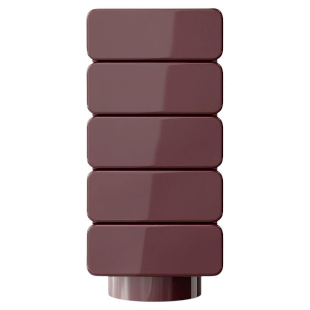 Marte D5 High Dresser, Red Wine Lacquered Wood, Glossy Finish, Italian Design