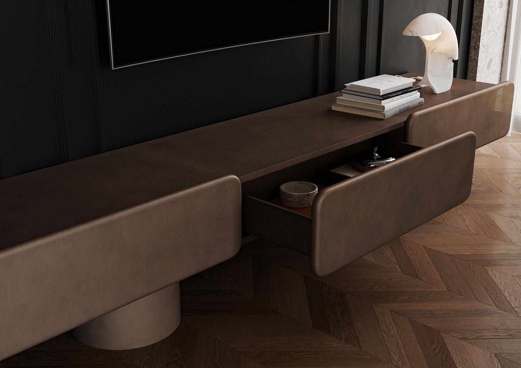 Marte2, Low Sideboard with Two Drawers with Cylinder Legs by Ultramobili For Sale 6