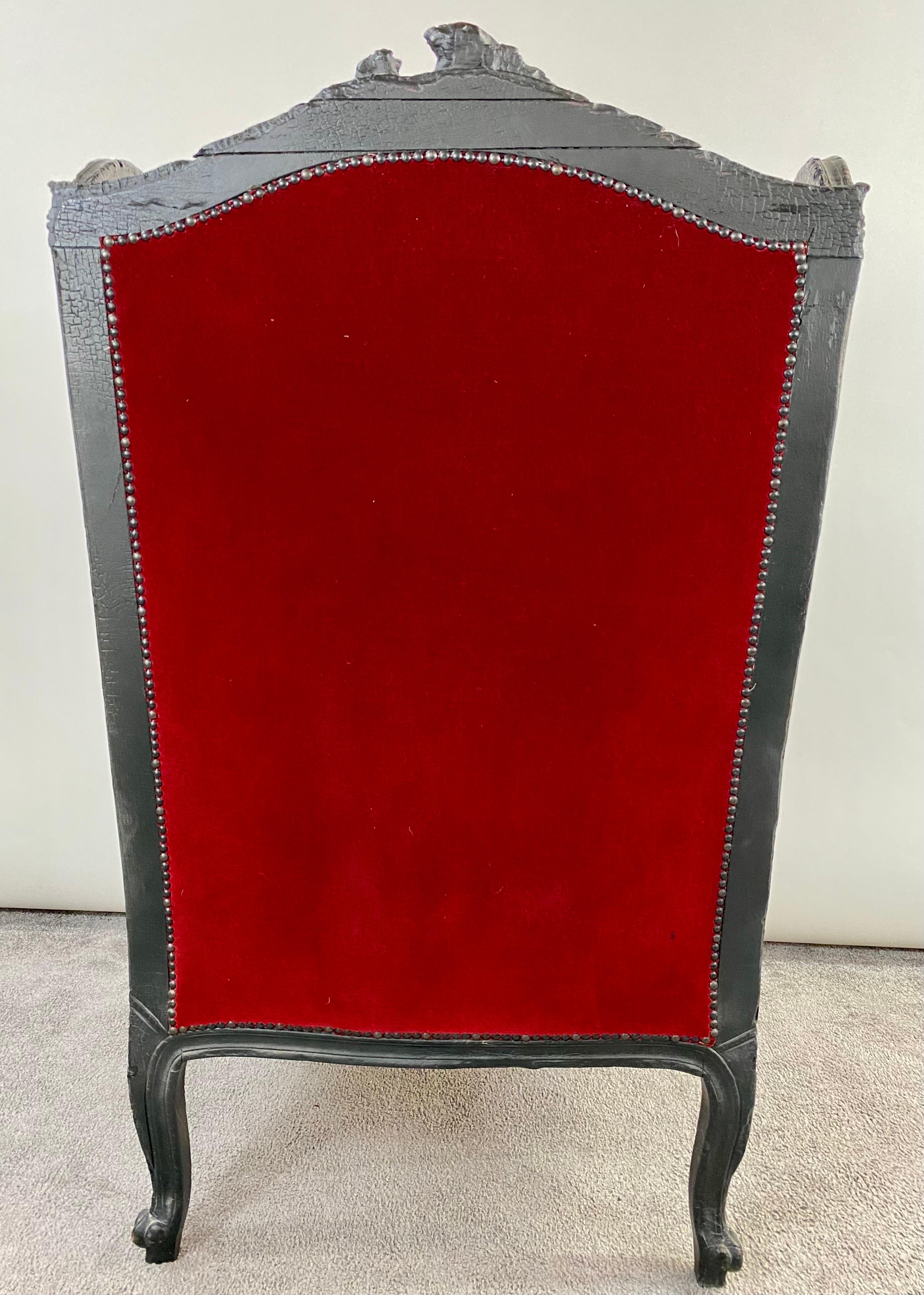 Marteen Baas Renaissance Revival Style Smoke Red Velvet Wingback Chair & Ottoman 6
