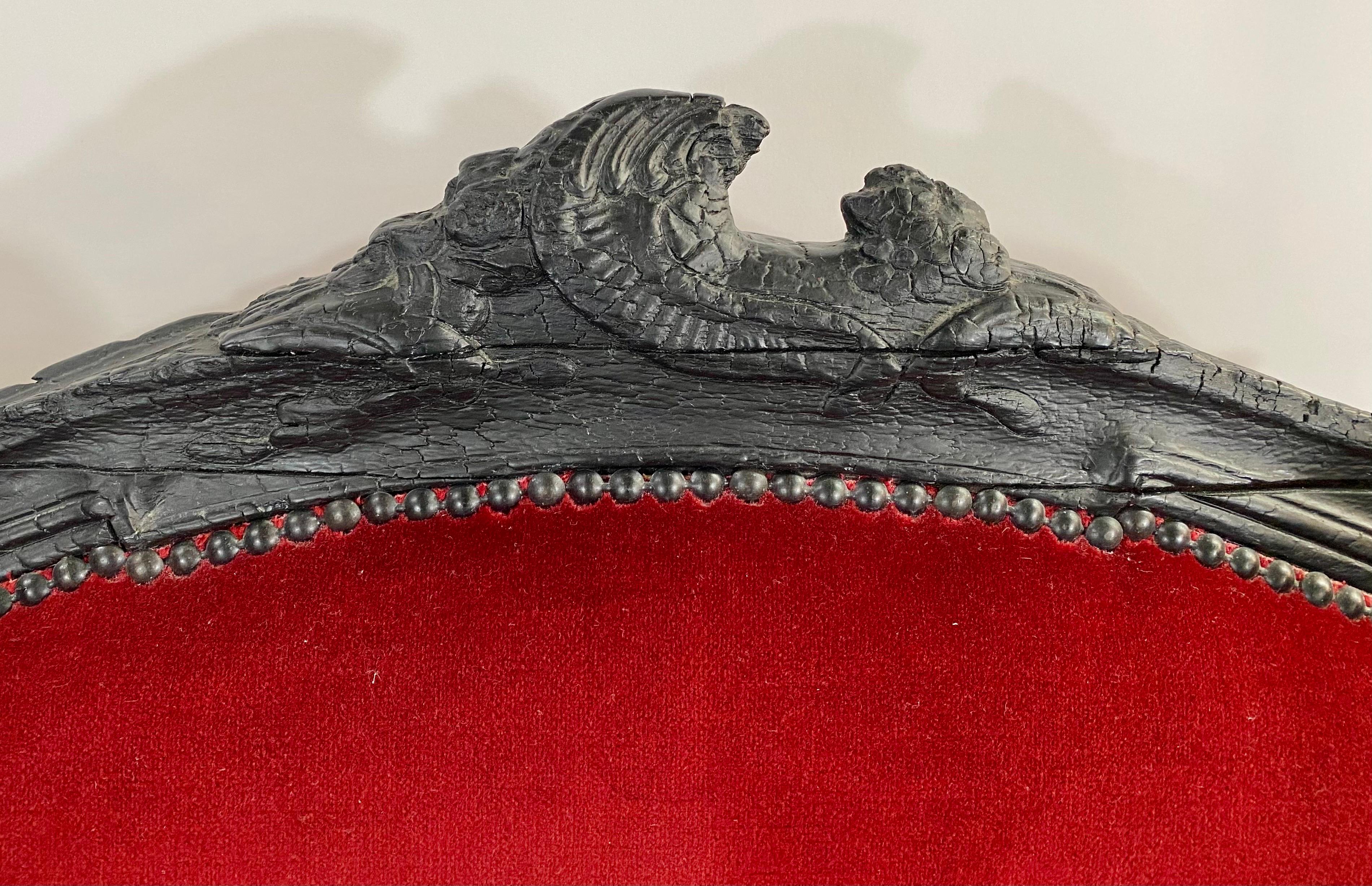 Marteen Baas Renaissance Revival Style Smoke Red Velvet Wingback Chair & Ottoman 1