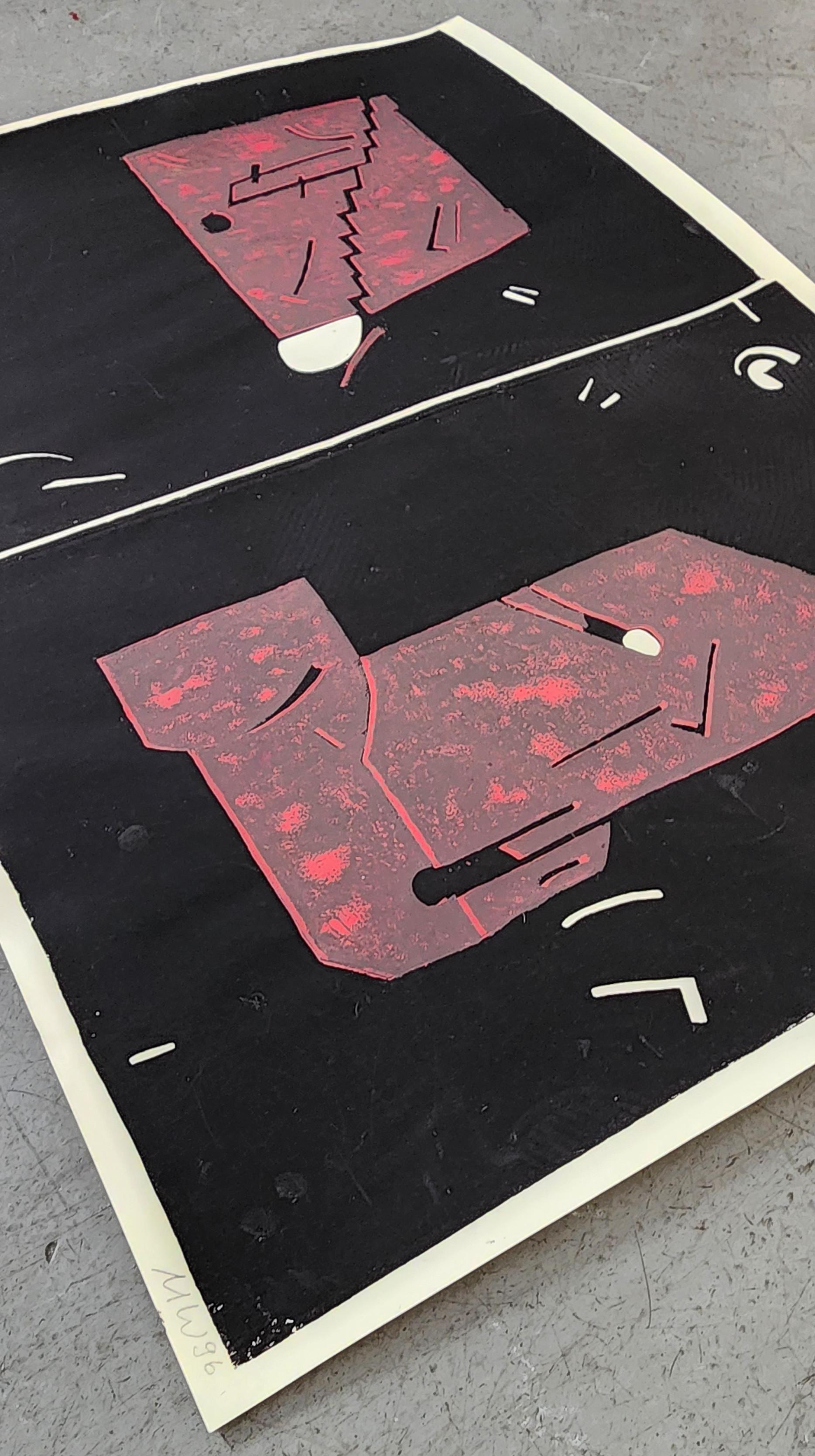 Sin título (Abstracto, Moderno, Rojo, Negro, Linograbado, ~33% DE DESCUENTO - TIEMPO LIMITADO) en venta 2