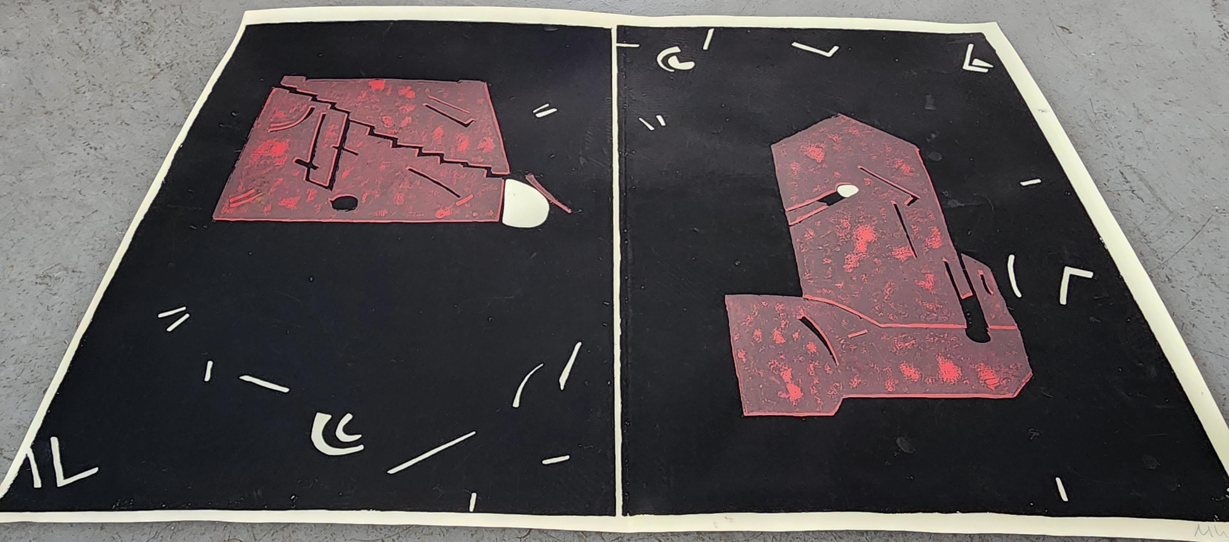 Sin título (Abstracto, Moderno, Rojo, Negro, Linograbado, ~33% DE DESCUENTO - TIEMPO LIMITADO) en venta 5