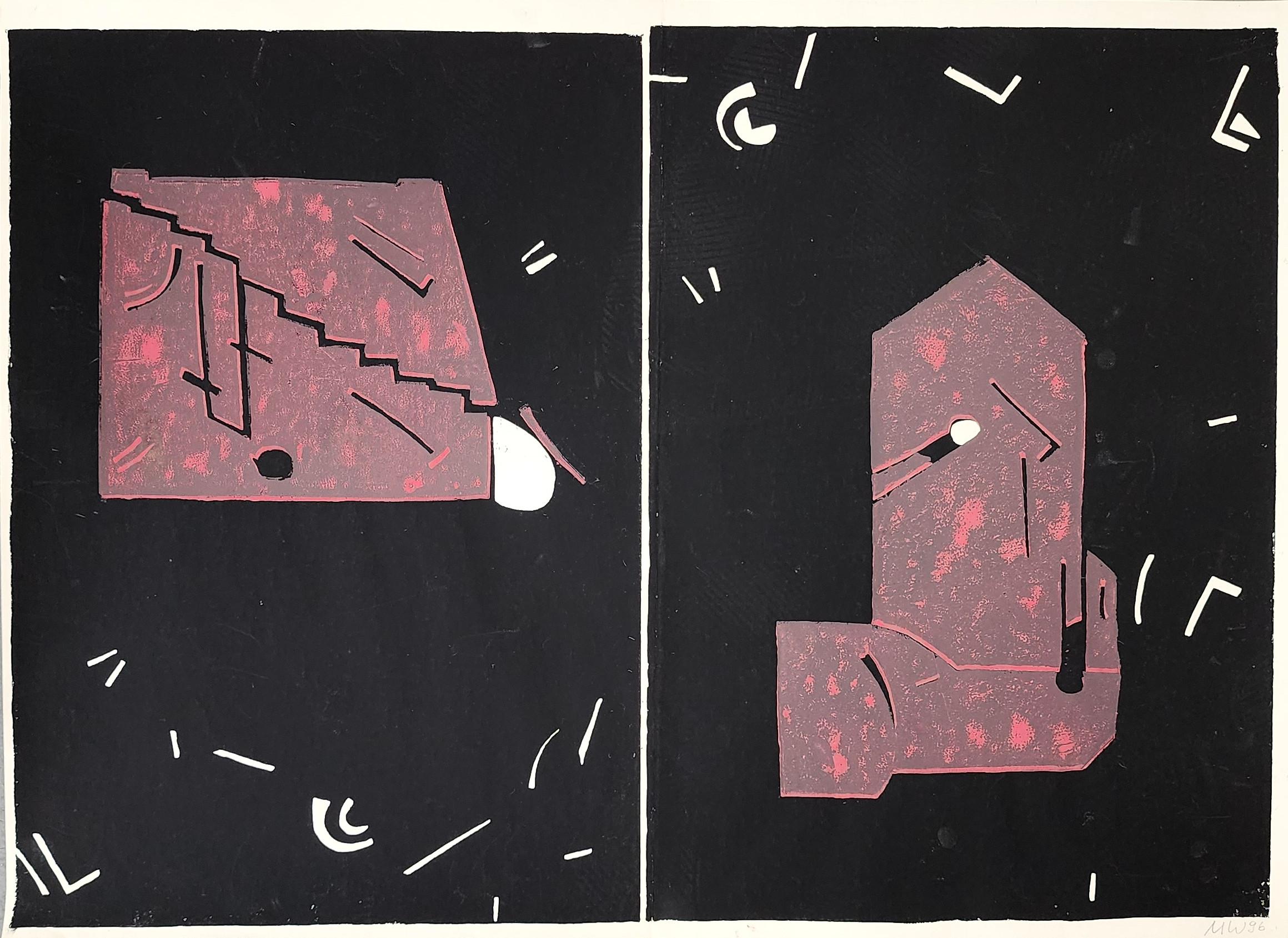 Abstract Print de Martel Wiegand - Sin título (Abstracto, Moderno, Rojo, Negro, Linograbado, ~33% DE DESCUENTO - TIEMPO LIMITADO)