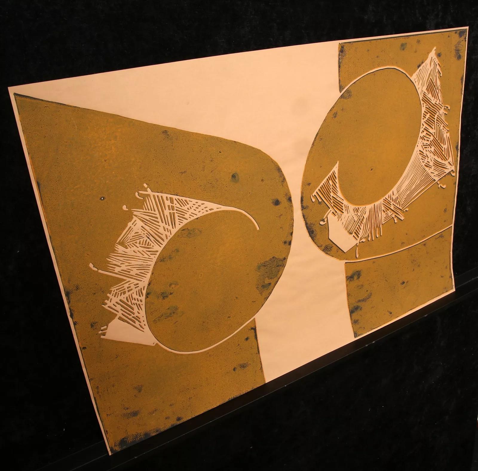 Untitled (Abstract, Modern, Beige, Brown, Linocut, ~33% OFF - LIMITED TIME) For Sale 3