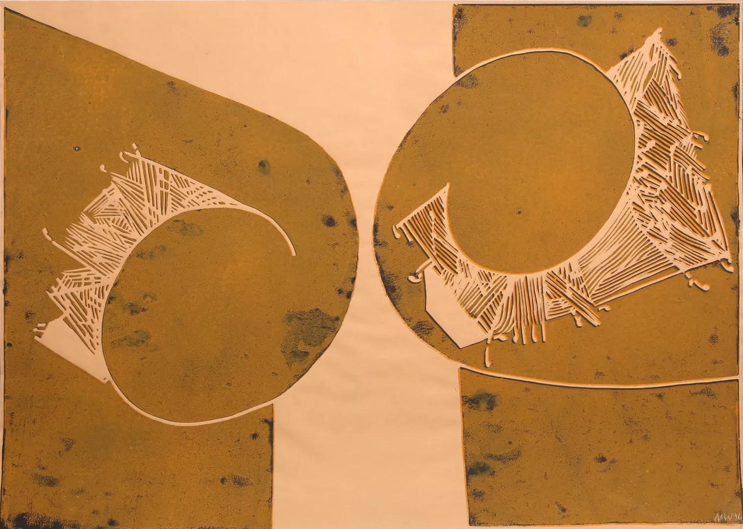 Untitled (Abstract, Modern, Beige, Brown, Linocut, ~33% OFF - LIMITED TIME) - Print by Martel Wiegand