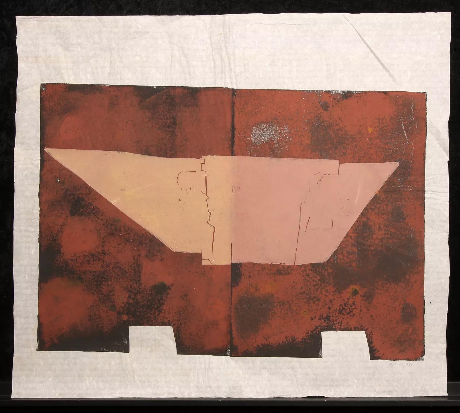Martel Wiegand
Untitled (Abstract, Modern, Beige, Brown, Linocut)
Linoleum Cut on light paper
1996
19.48 x 25.78 inches (49.5 x 65.5 cm)
Edition: Unique
Signed and dated by hand
COA provided

*Condition: Storage marks, minute creasing along the