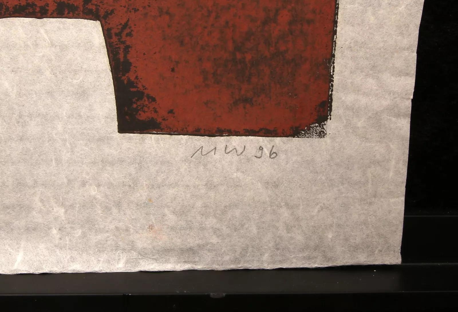 Untitled (Abstract, Modern, Earthtone, Red, Linocut, ~33% OFF - LIMITED TIME) For Sale 2