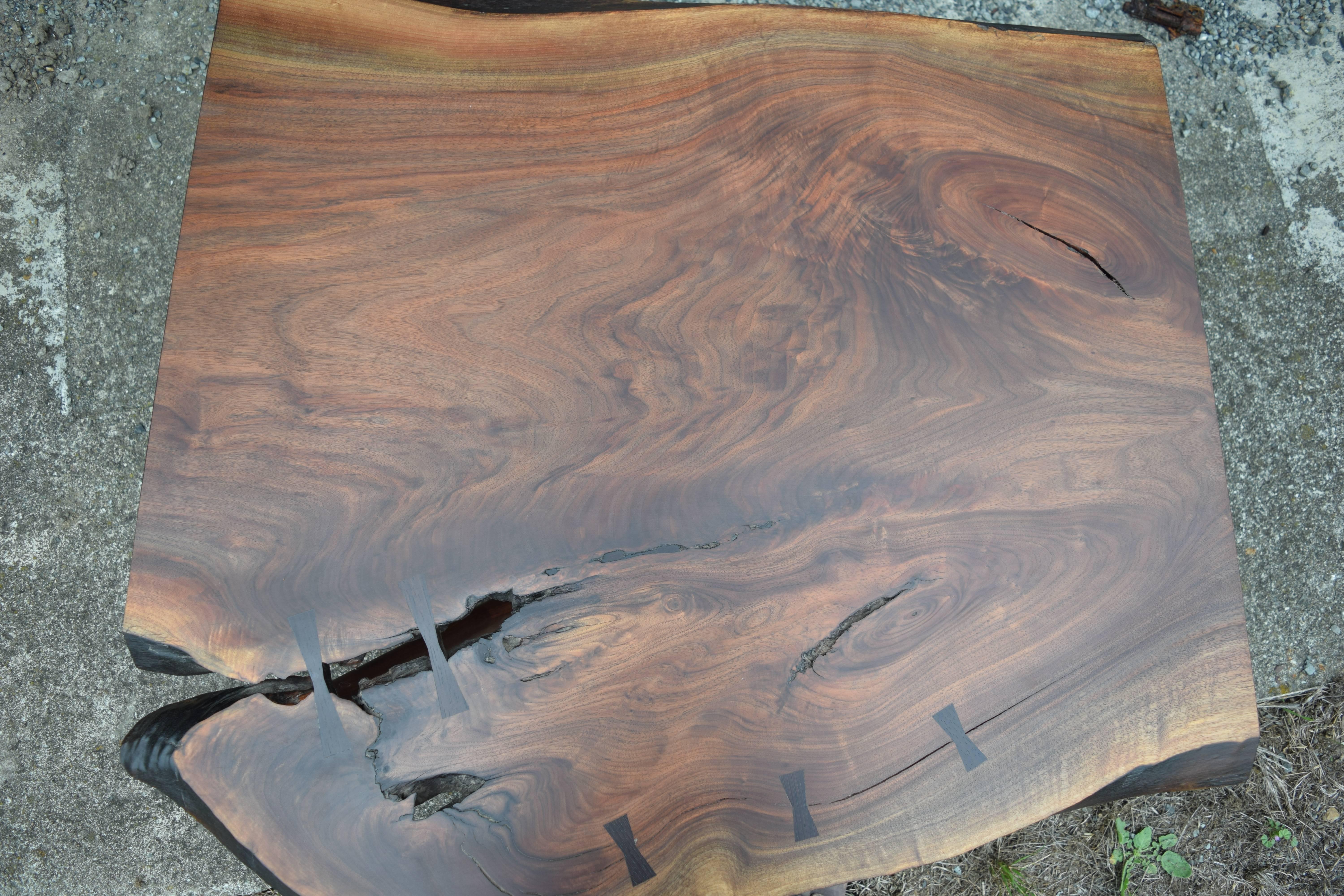 Martell Woodworks Claro Walnut Slab Coffee Table with Wenge Butterflies In New Condition In Mendocino, CA
