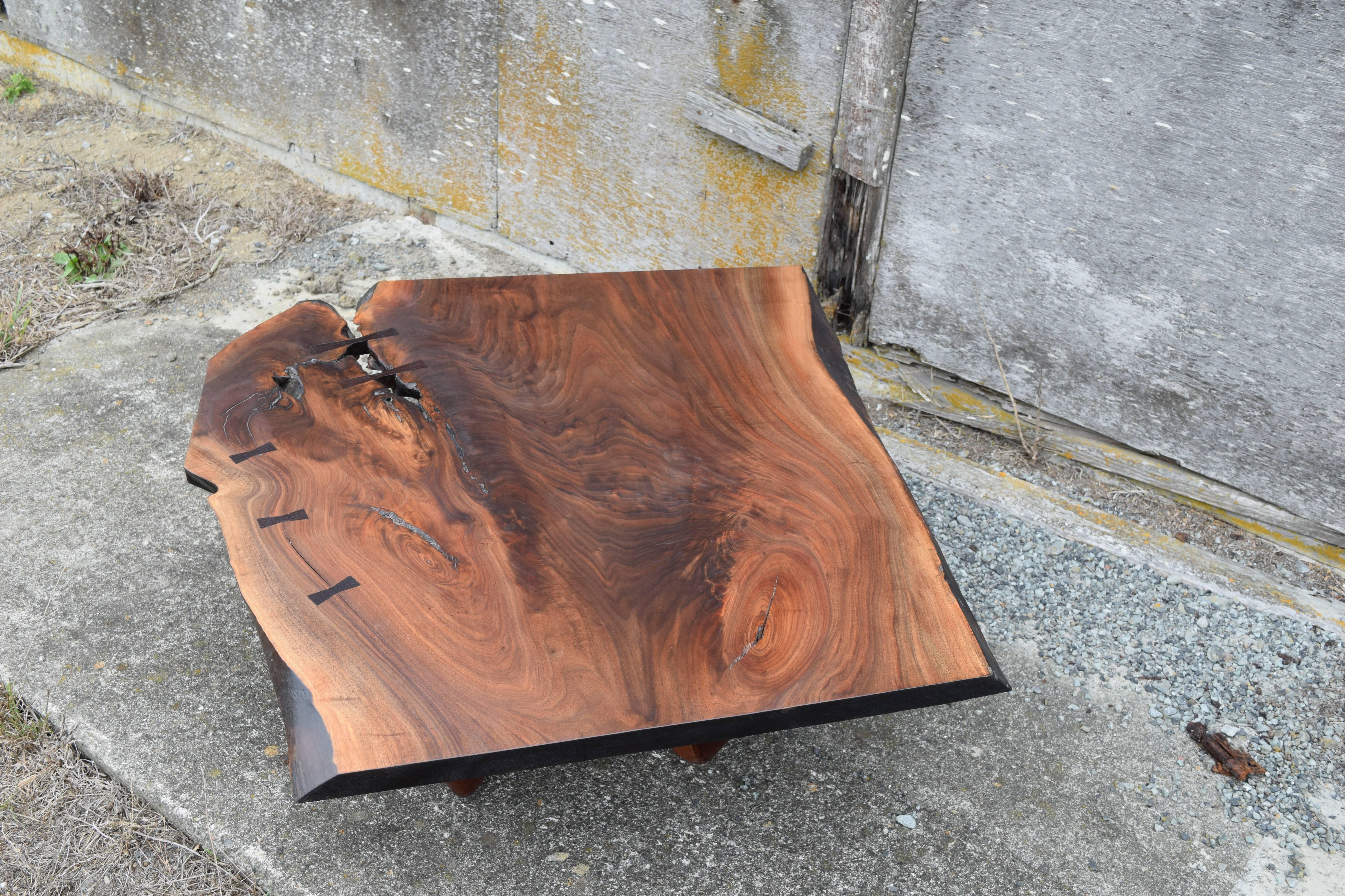 Contemporary Martell Woodworks Claro Walnut Slab Coffee Table with Wenge Butterflies