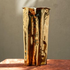Martellato Tall Elegant Hammered Brass Vase for Contemporary Interiors