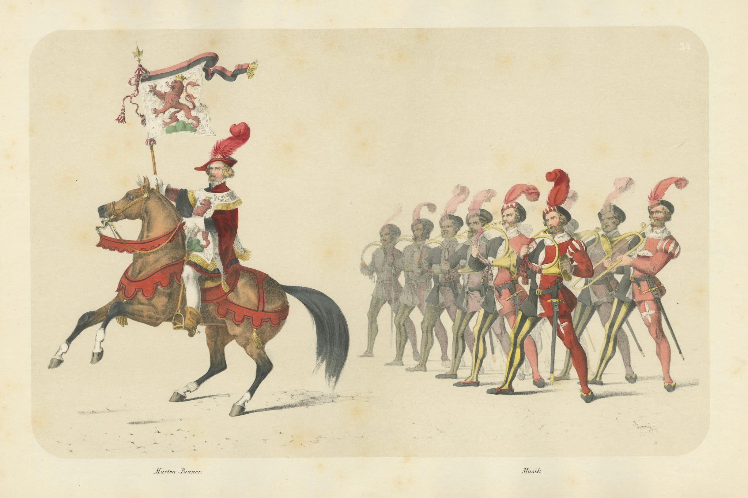Marten, Bannerträger und schweizerische Militärmusiker in festlicher Procession, 1855 im Angebot 3