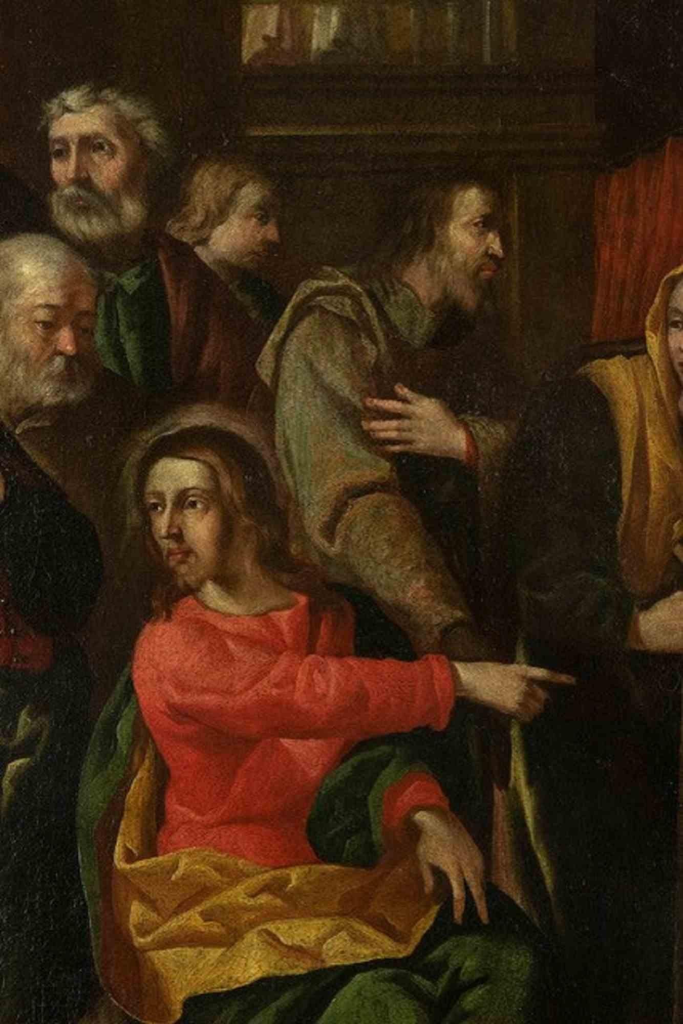 L'offerta della povera vedova -  Pittura a olio  - 17° secolo - Figurative Painting Nero di Marten de Vos