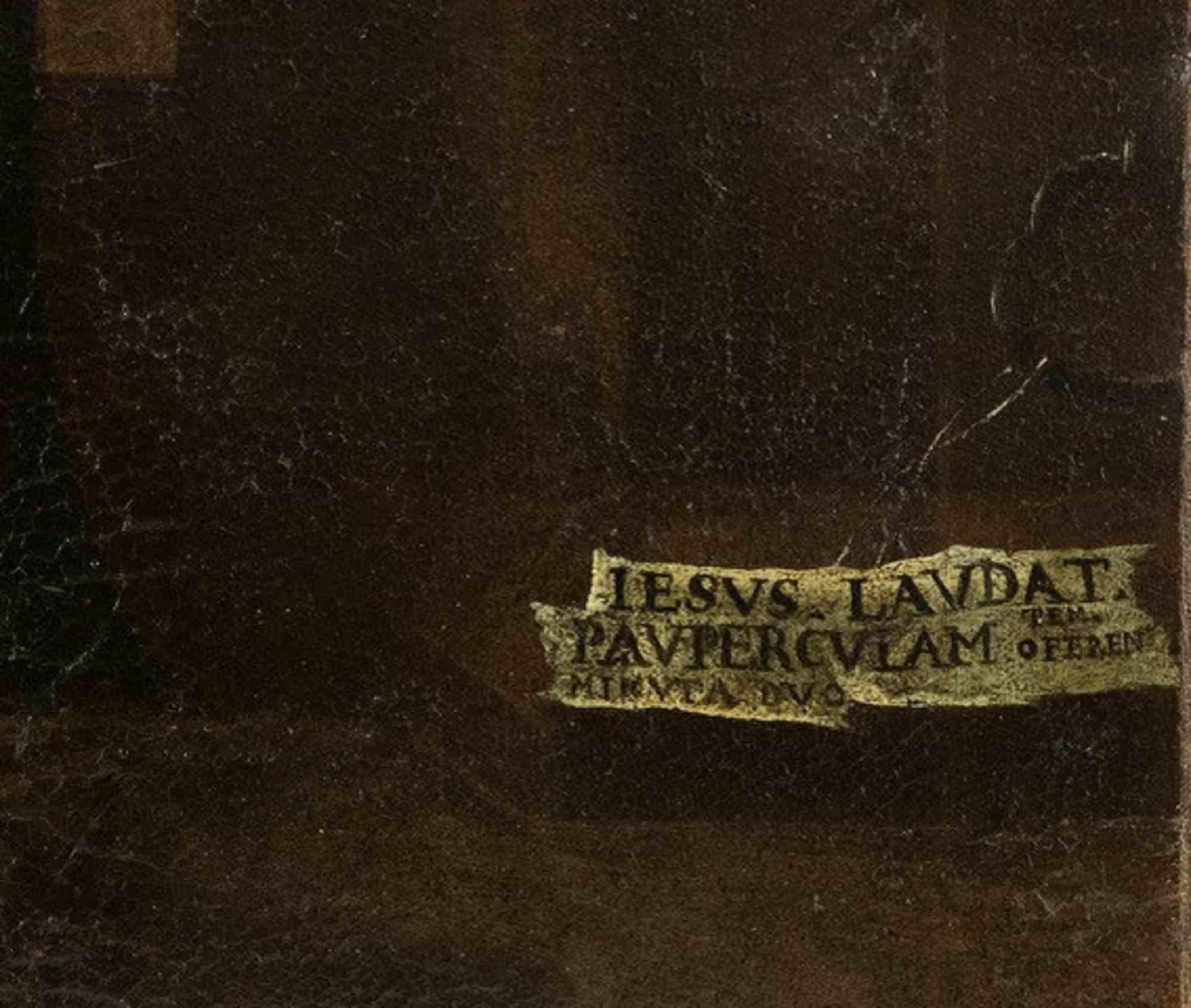Das Angebot der armen Witwe ist ein altmeisterliches Kunstwerk, das von einem Nachfolger von Marten de Vos (Antwerpen 1532-1603) in der Hälfte des 17.

Gemischtes farbiges Öl auf Leinwand.

Bezeichnet unten rechts 