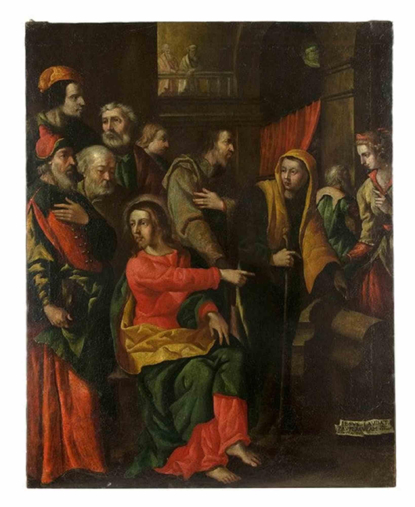 Marten de Vos Figurative Painting – Das Angebot der armen Witwe -  Ölgemälde  - 17. Jahrhundert