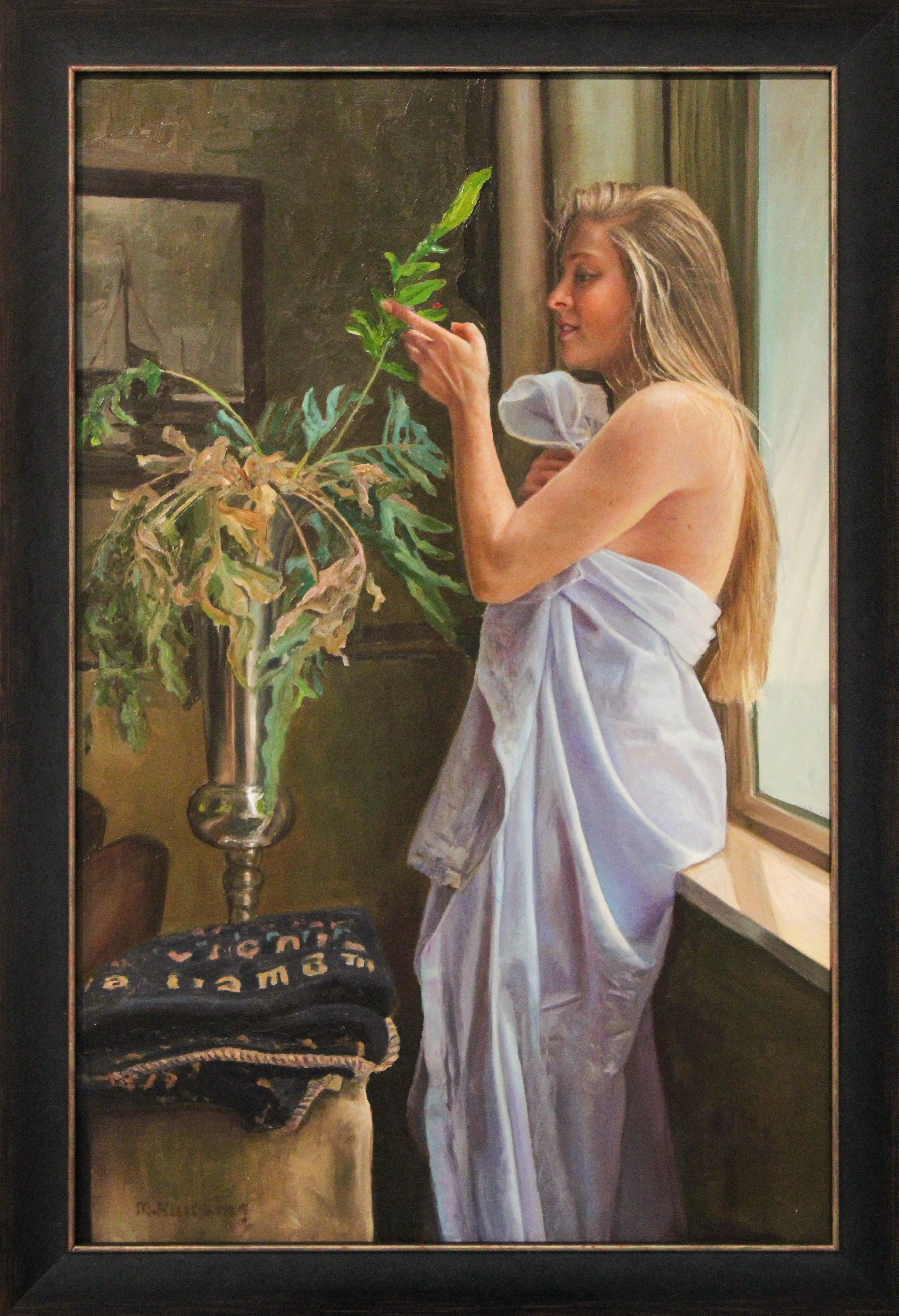 Marten Huitsing
The girl in the old house
70 x 45 cm ( frame is include, with frame the size is 80 x 55 cm)
Oil on wood panel

The paintings of this artist have been part of the collection of Galerie Bonnard since his graduation (2010) at the