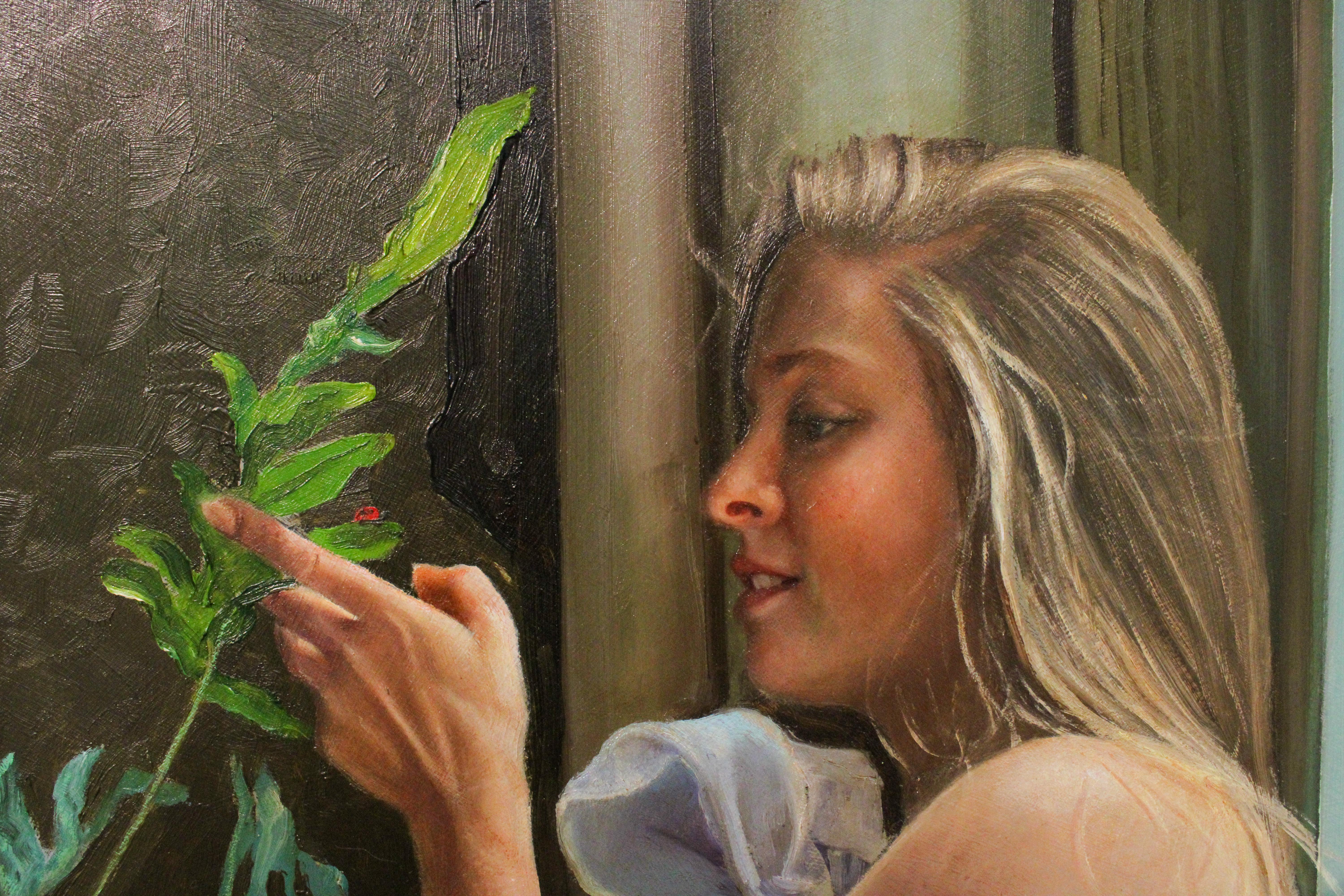 La ragazza nella vecchia casa - Pittura a olio contemporanea del 21° secolo di una ragazza - Painting Contemporaneo di Marten Huitsing