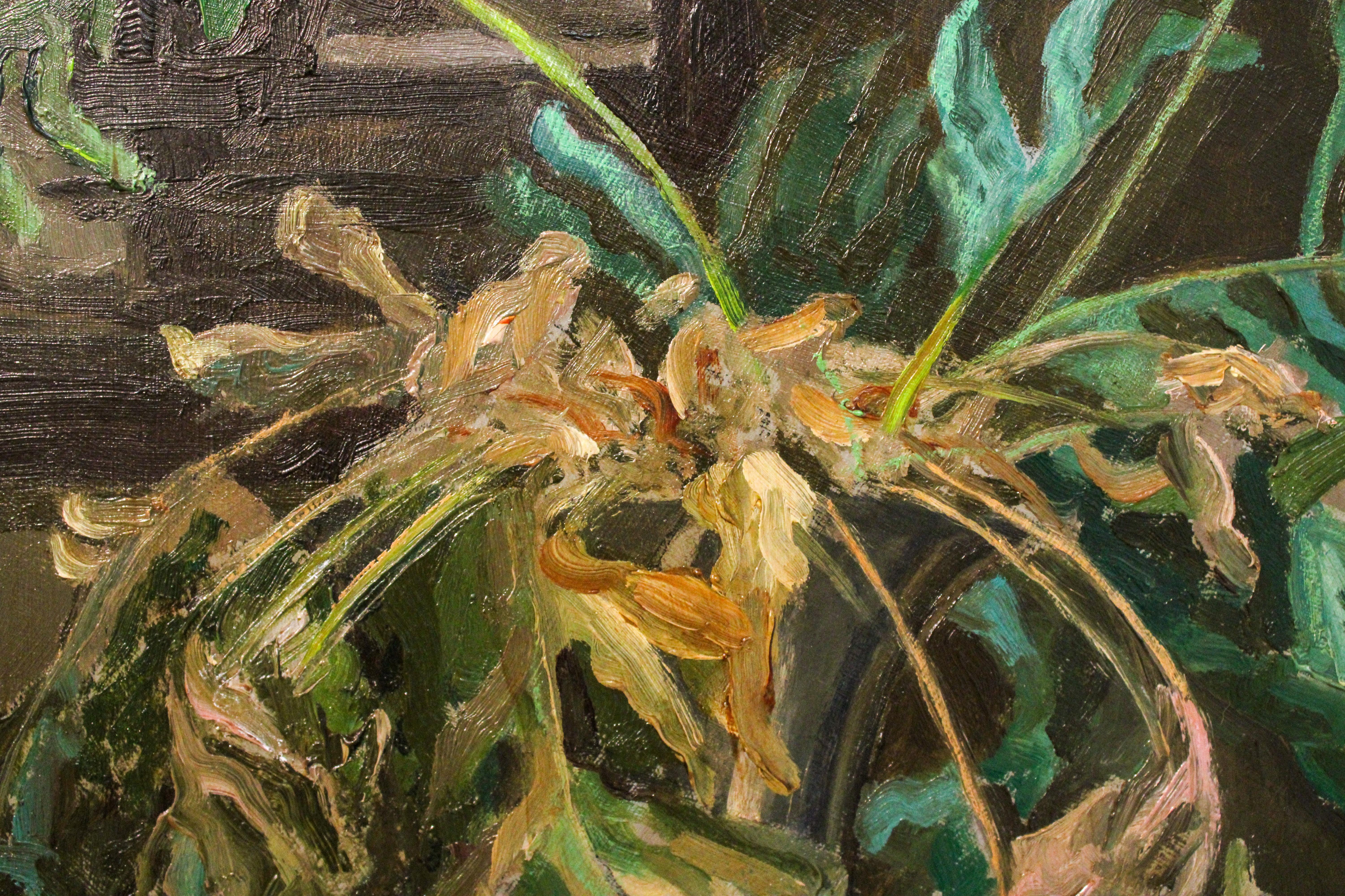 La ragazza nella vecchia casa - Pittura a olio contemporanea del 21° secolo di una ragazza - Figurative Painting Nero di Marten Huitsing