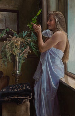 La jeune fille dans la vieille maison - Peinture à l'huile contemporaine du 21e siècle d'une jeune fille