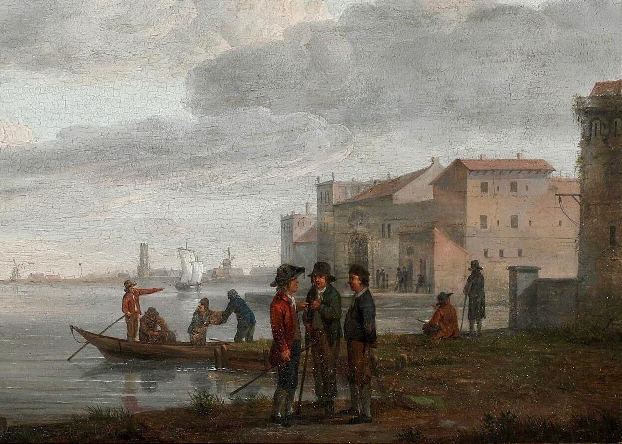 Scène de Veduta italienne par un artiste flamand - 18e siècle Huile sur panneau. - École flamande Painting par Marten J. WAEFELAERS