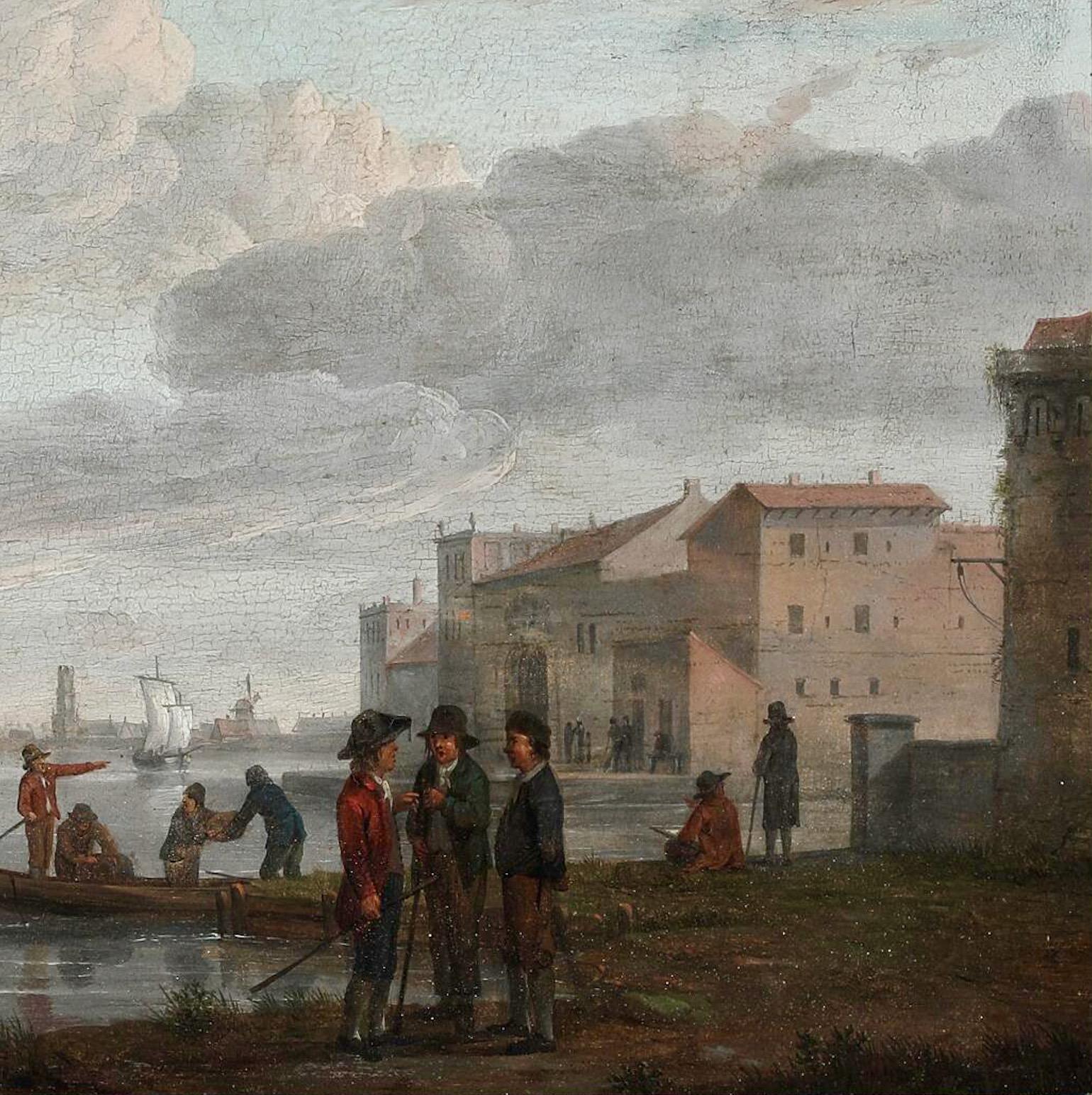 Scène de Veduta italienne par un artiste flamand - 18e siècle Huile sur panneau. - Marron Landscape Painting par Marten J. WAEFELAERS