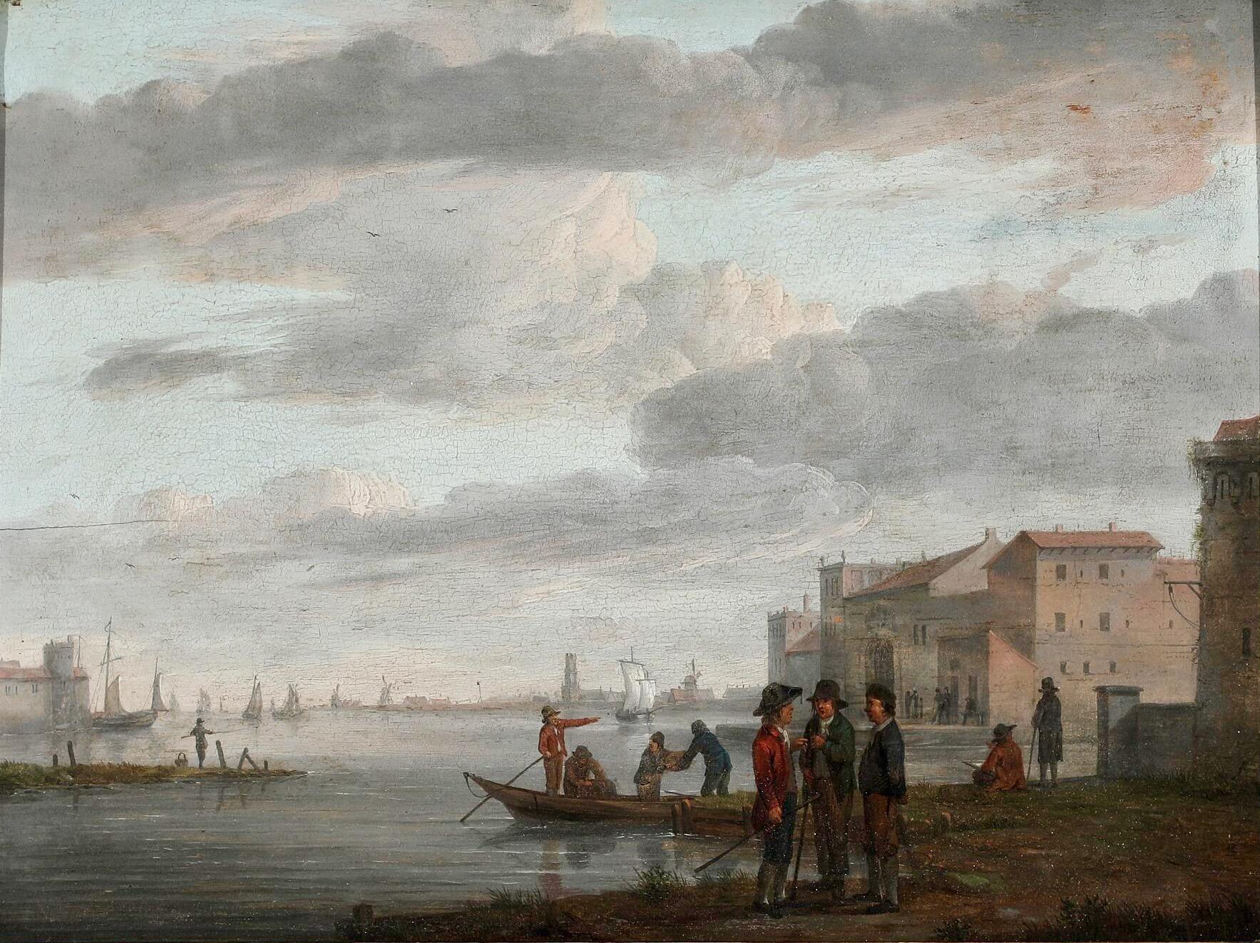 Scène de Veduta italienne par un artiste flamand - 18e siècle Huile sur panneau. en vente 1