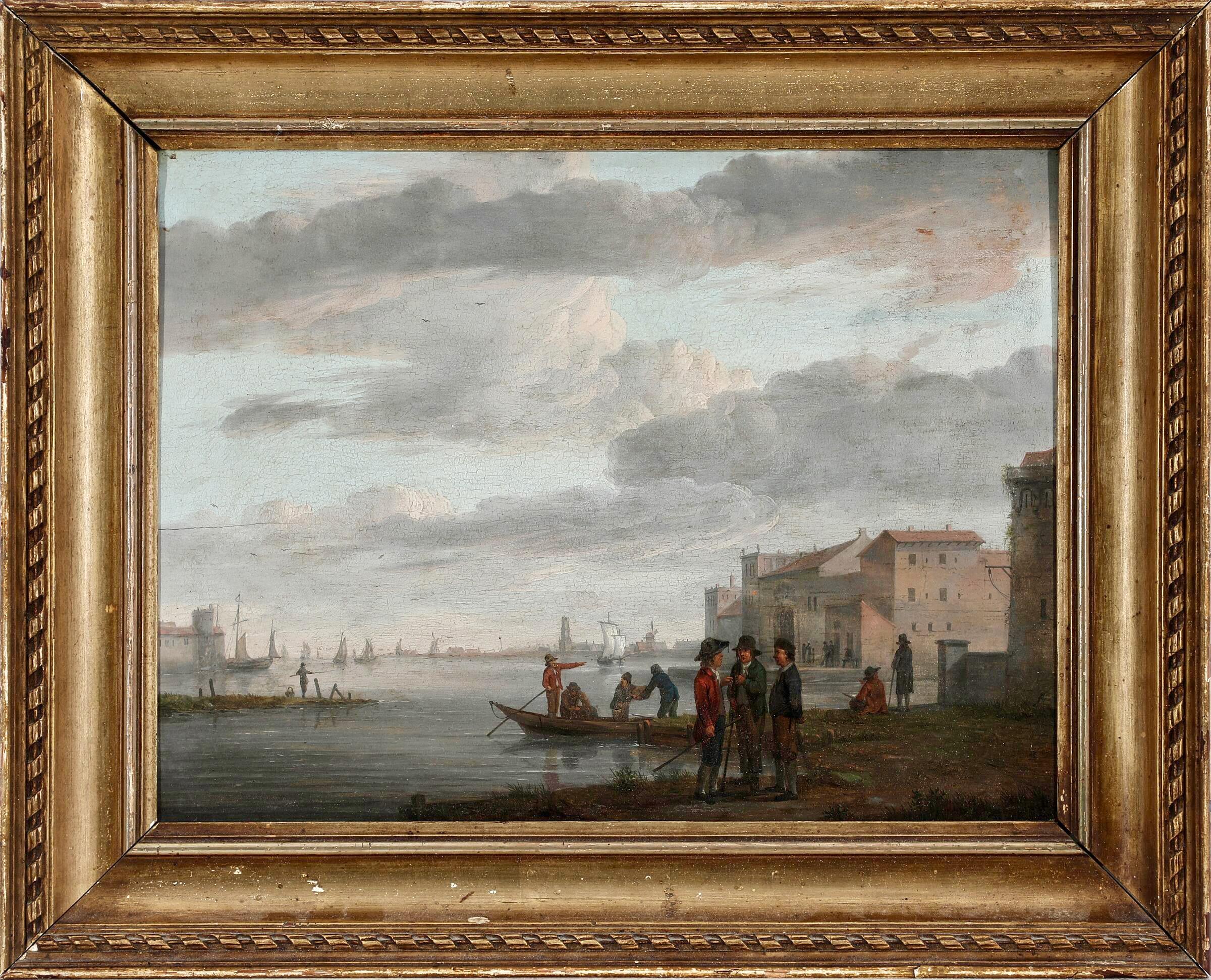 Scène de Veduta italienne par un artiste flamand - 18e siècle Huile sur panneau. en vente 4