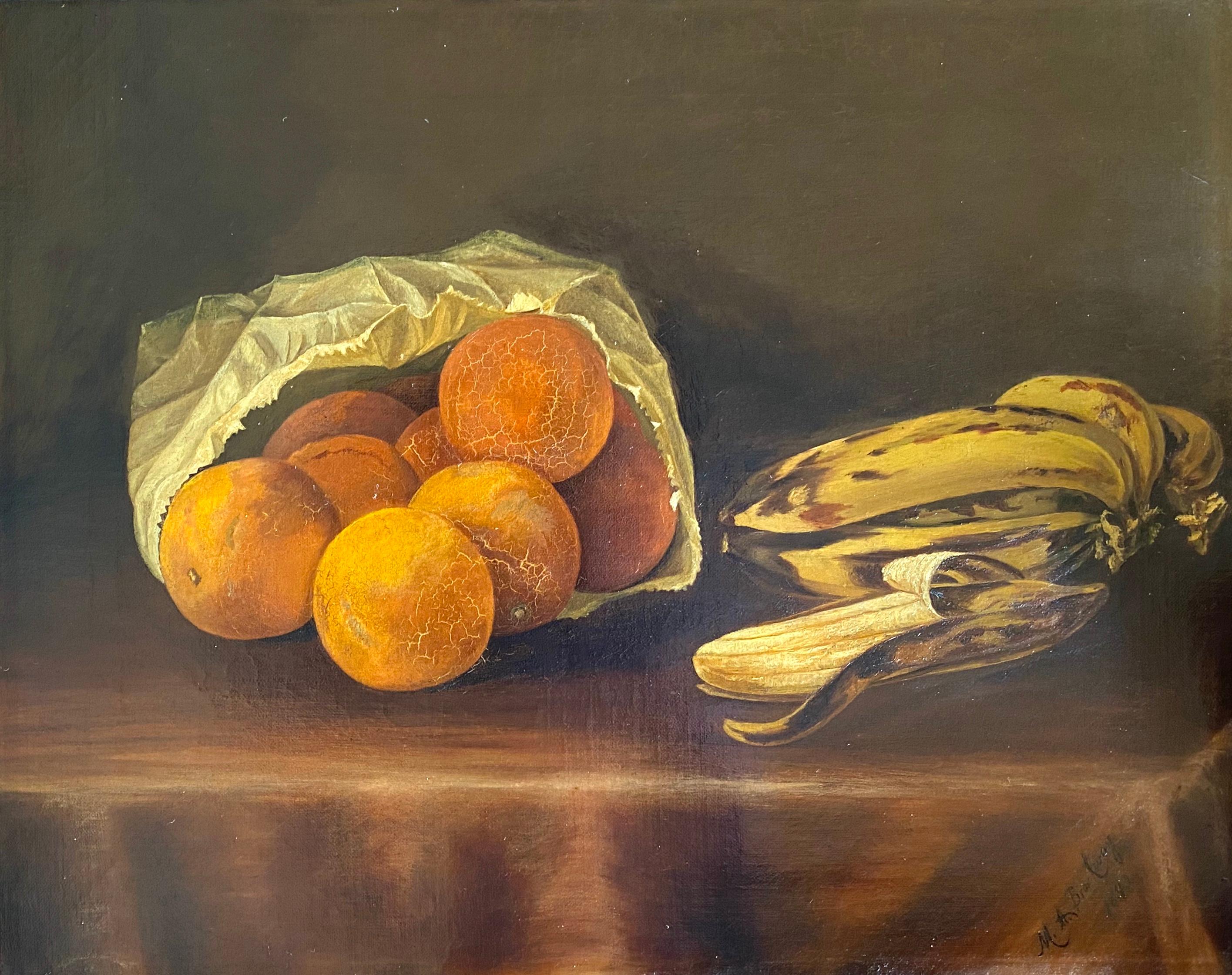 Martha A. Brockway Still-Life Painting - "Still life with Oranges and Bananas"