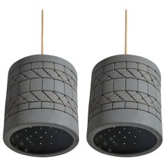 Martha and Beaumont Mood, Pair of Pendants, Grey Ceramic, USA, 1970s